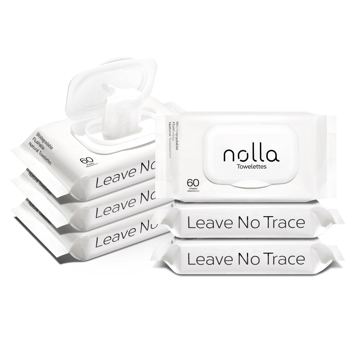 Nolla Flushable Wipes - 100% Plant-Based and Biodegradable - Soft, Unscented + Soothing Aloe and Vitamin E - For Adults and Kids 180 Count (3 Packs of 60)