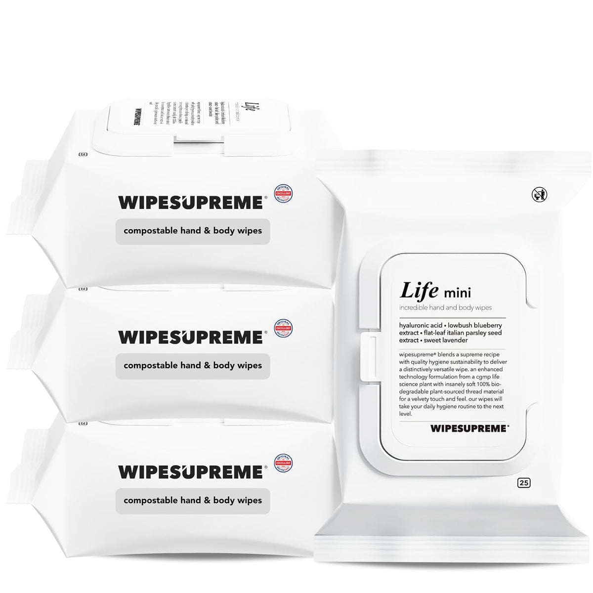 Wipesupreme Compostable Wipes, Hypoallergenic for Sensitive Skin, EWG Verified, Moisturizing with Hyaluronic Acid, Newborn Friendly, On-the-Go, 100 Count (4 Pack)