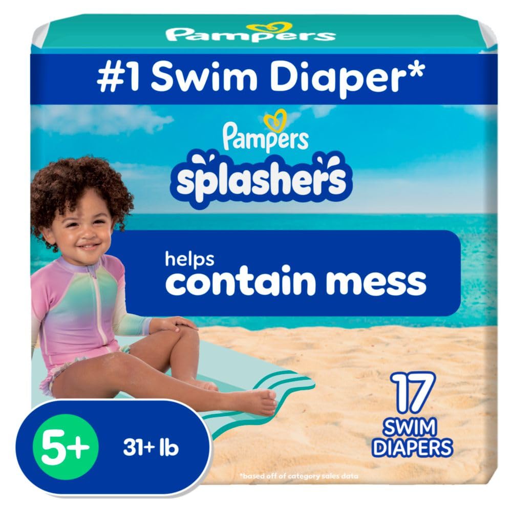 Pampers Splashers Swim Diapers, Size 4, 18 Count, Disposable Swim Diapers, Contains Mess, No Swell