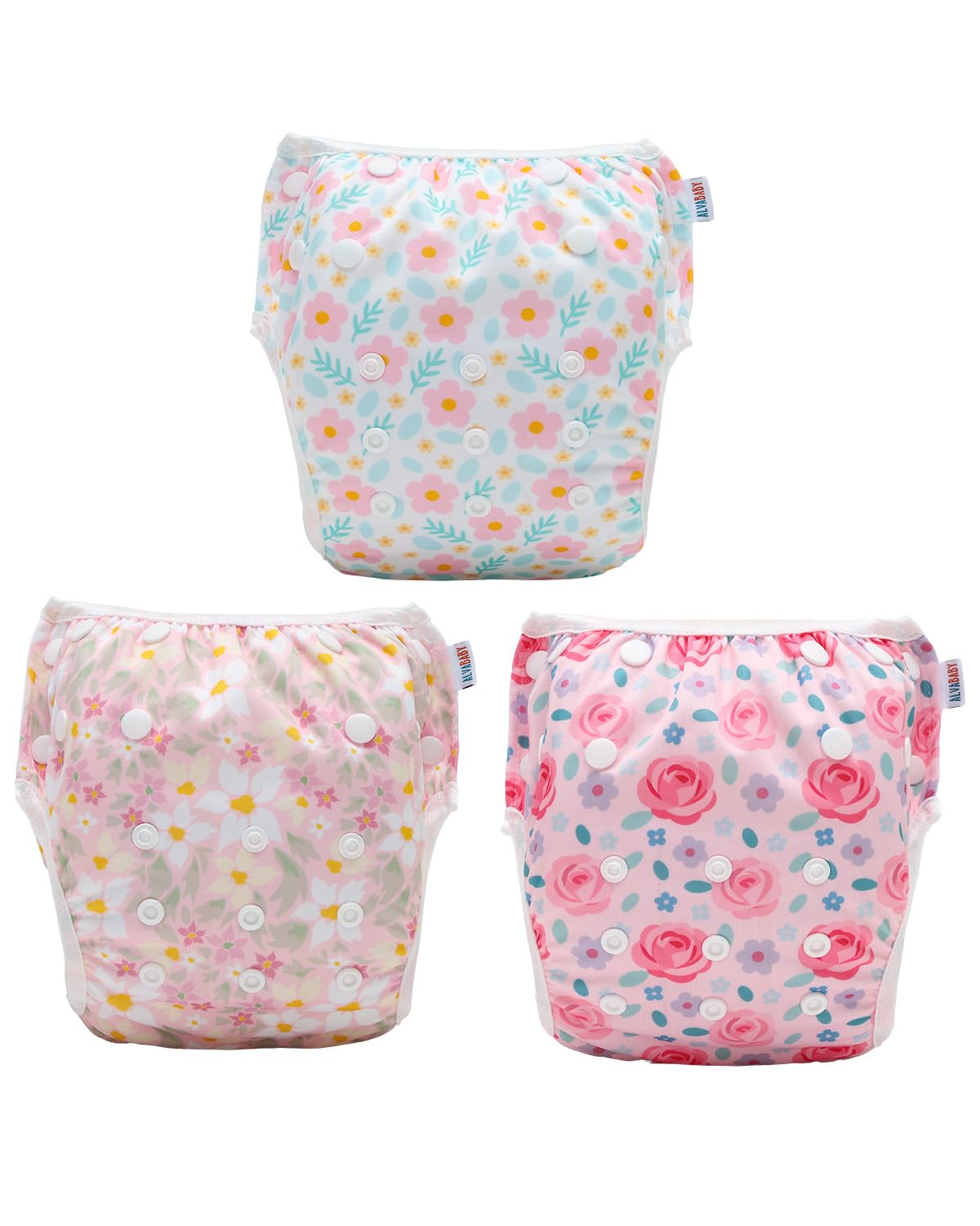 ALVABABY 3pcs Swim Diapers Baby & Toddler Snap One Size Reusable Adjustable Baby Boy Large Fish&sea-Plant 3ZSWY02