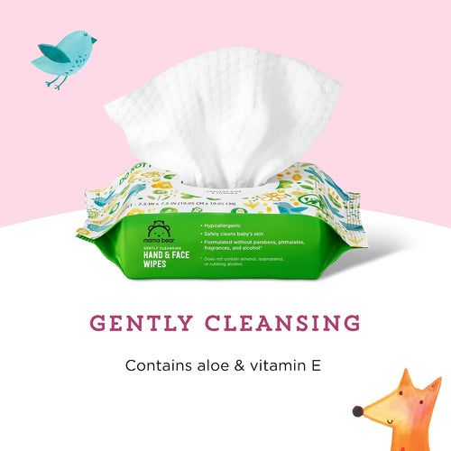 Amazon Brand - Mama Bear Baby Hand & Face Wipes, Unscented, Fragrance Free, Cleansing, Formulated without Parabens and Phthalates, 180 Count (9 Packs of 20)