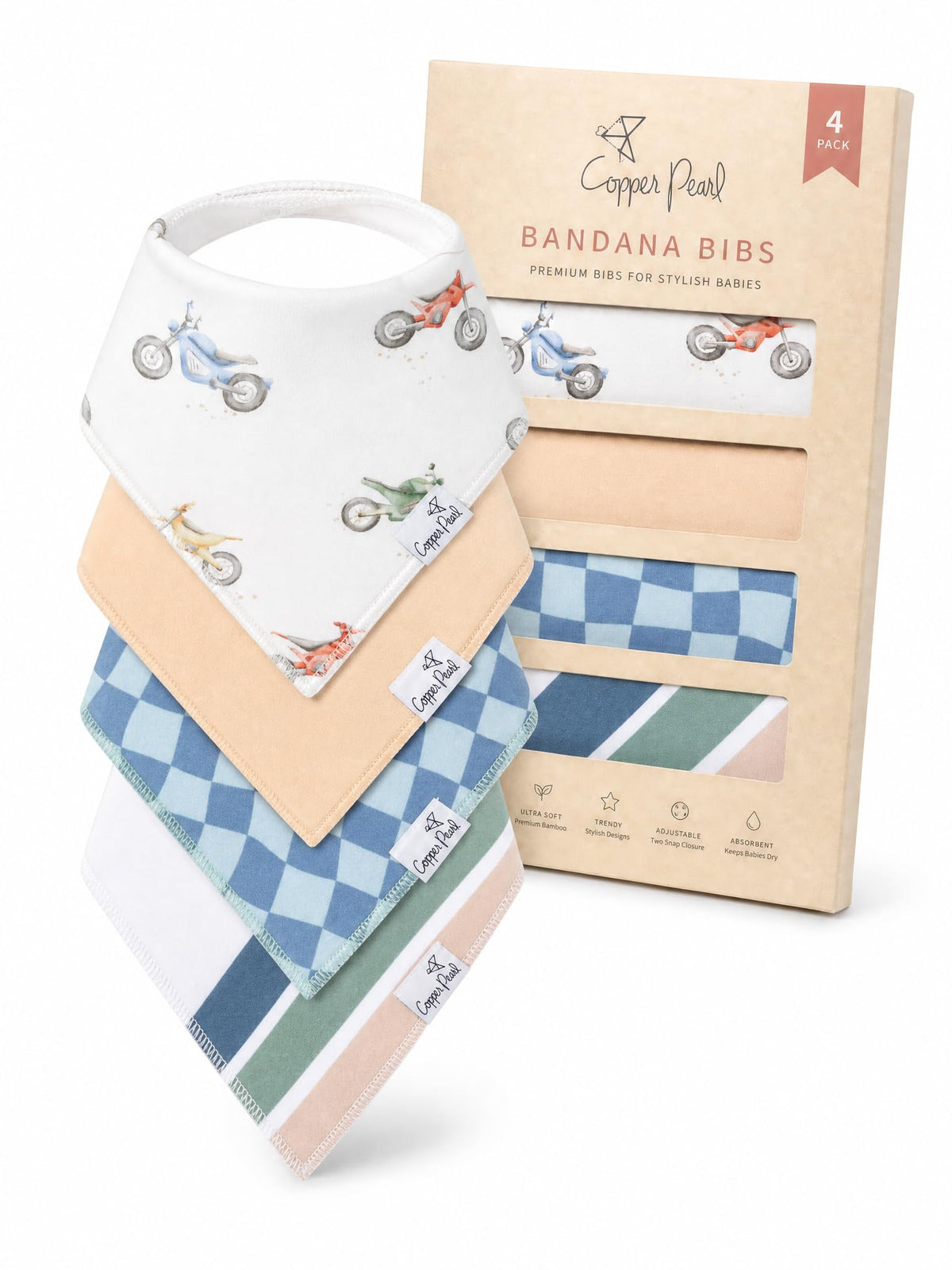 Copper Pearl Baby Bibs 4 Pack & 6 Pack, Bandana Drool Bibs for Baby Girl & Boy, Soft Cotton Bibs for Drooling and Teething