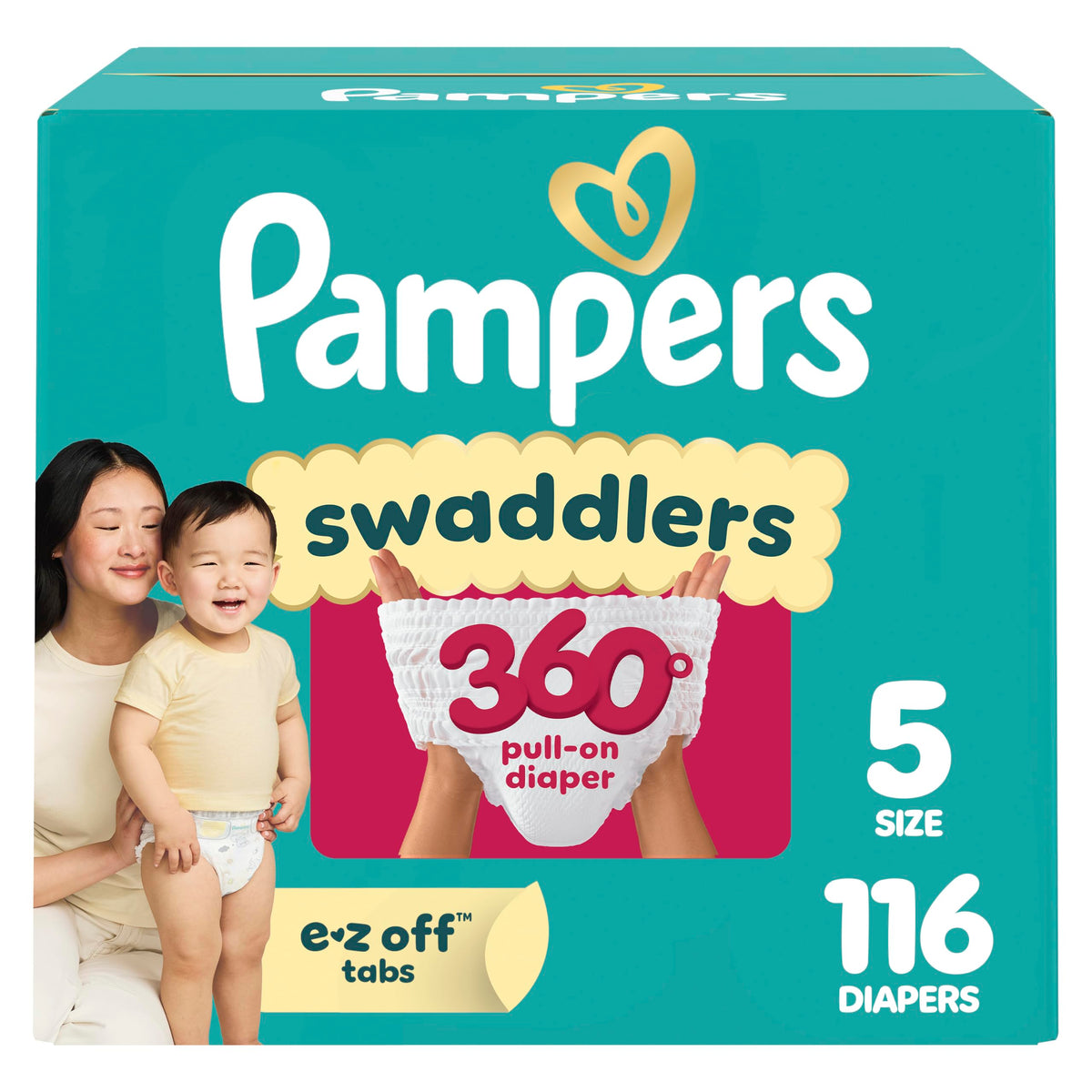 Pampers Diapers - Swaddlers 360° - Size 6, 72 Count, up to 100% Leakproof Comfy Dry Fit, Designed for Easy Changes, Pull On Baby Diaper