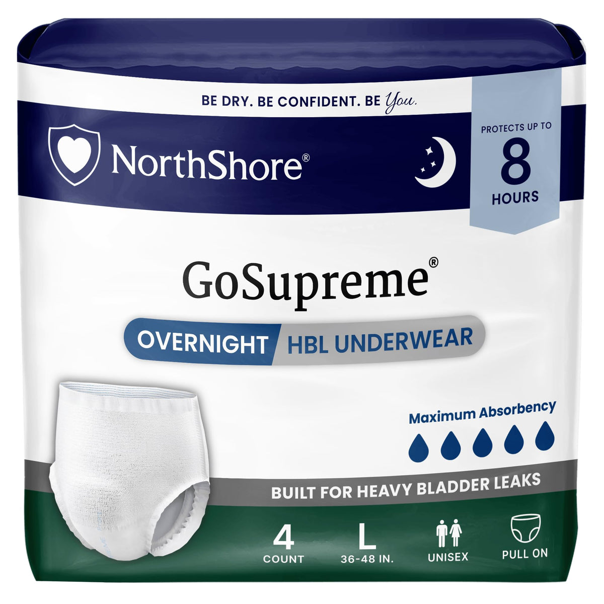 NorthShore GoSupreme 8-Hour Overnight Underwear, White, Large, 14 Count