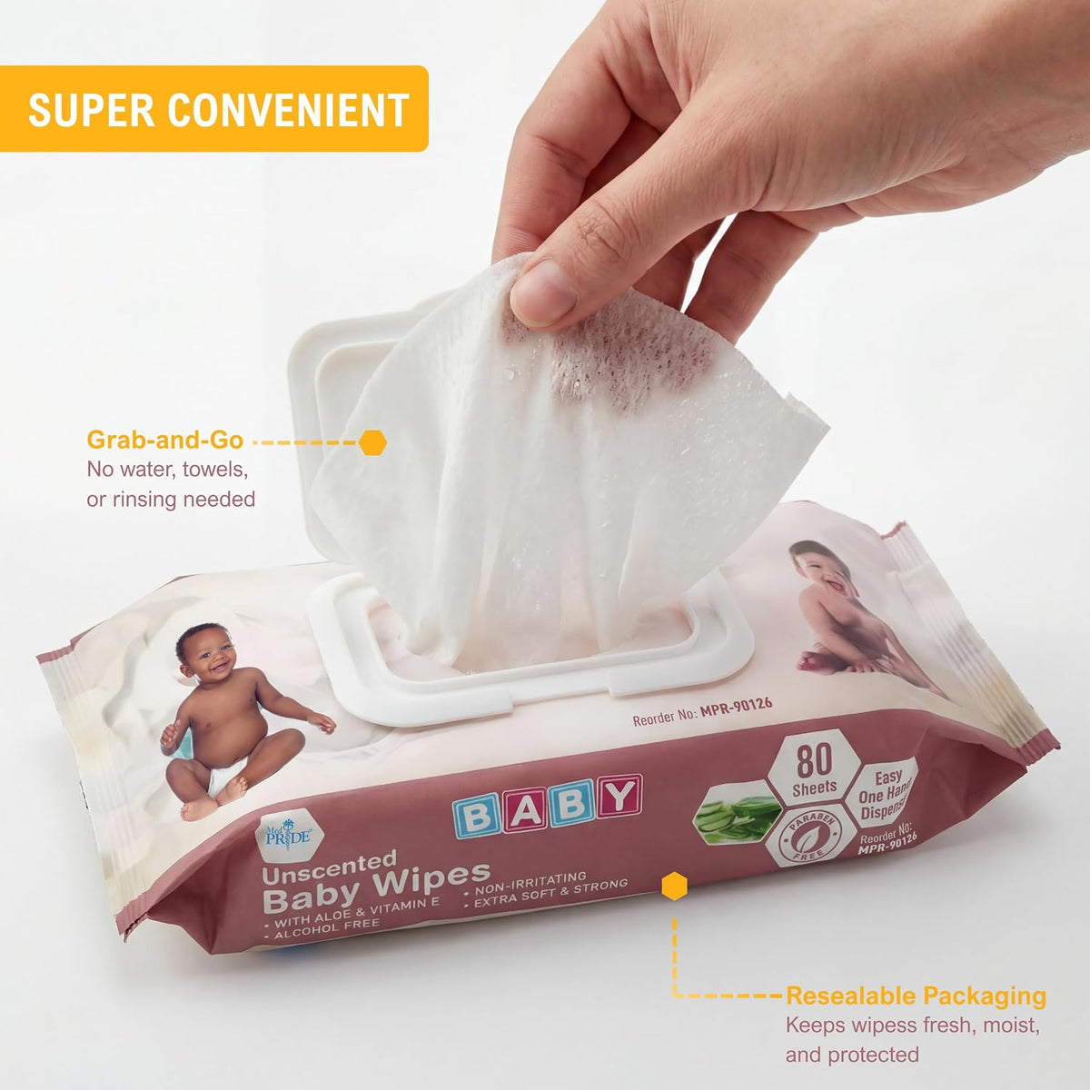 MED PRIDE Unscented Sensitive Baby Wipes with Aloe & Vitamin E, 960Ct