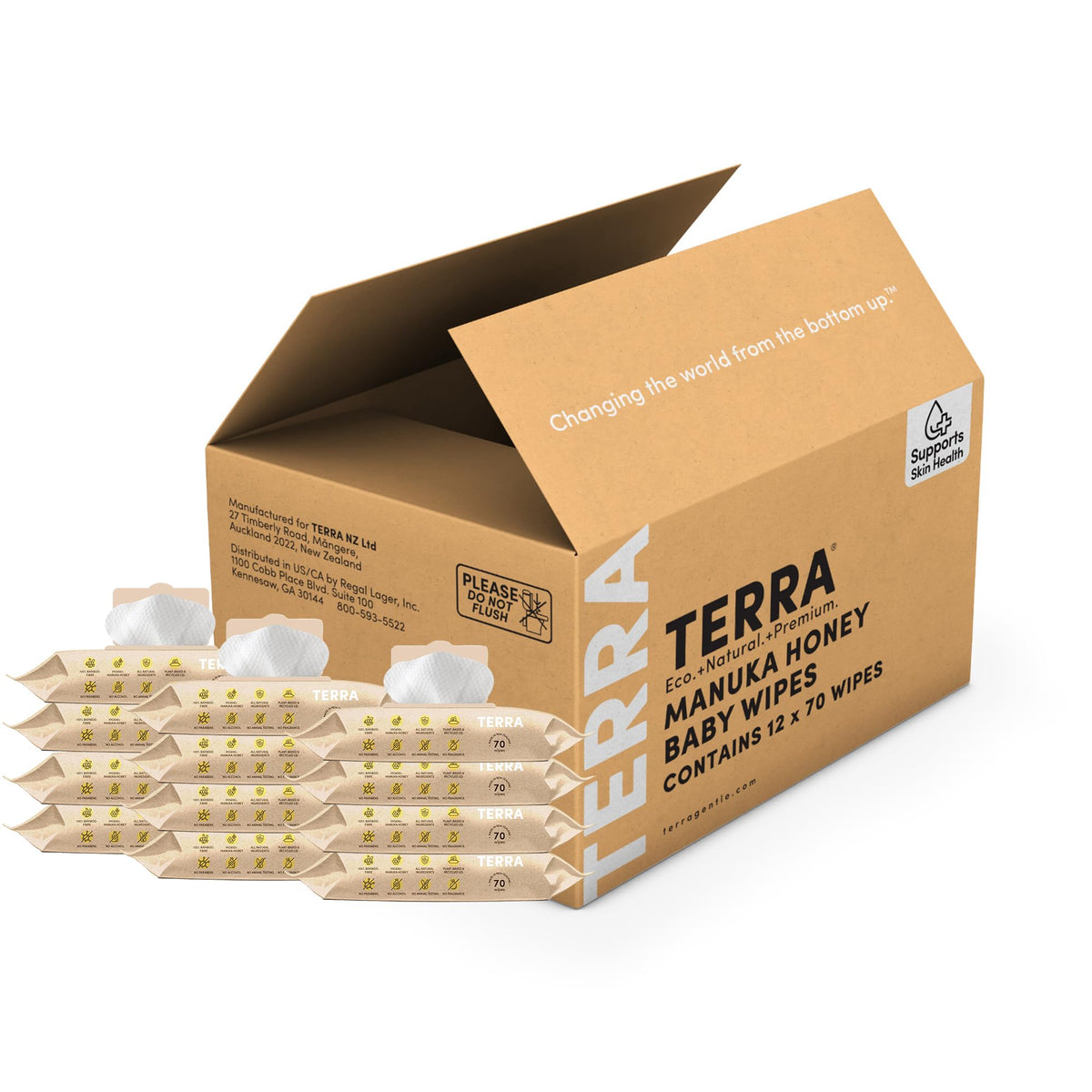 Terra Bamboo Water Baby Wipes: 99.7% Pure New Zealand Water, 100% Biodegradable Bamboo Fiber, 0% Plastic, Unscented Baby Wipes for Sensitive Skin, 12 Packs of 70 Wipes