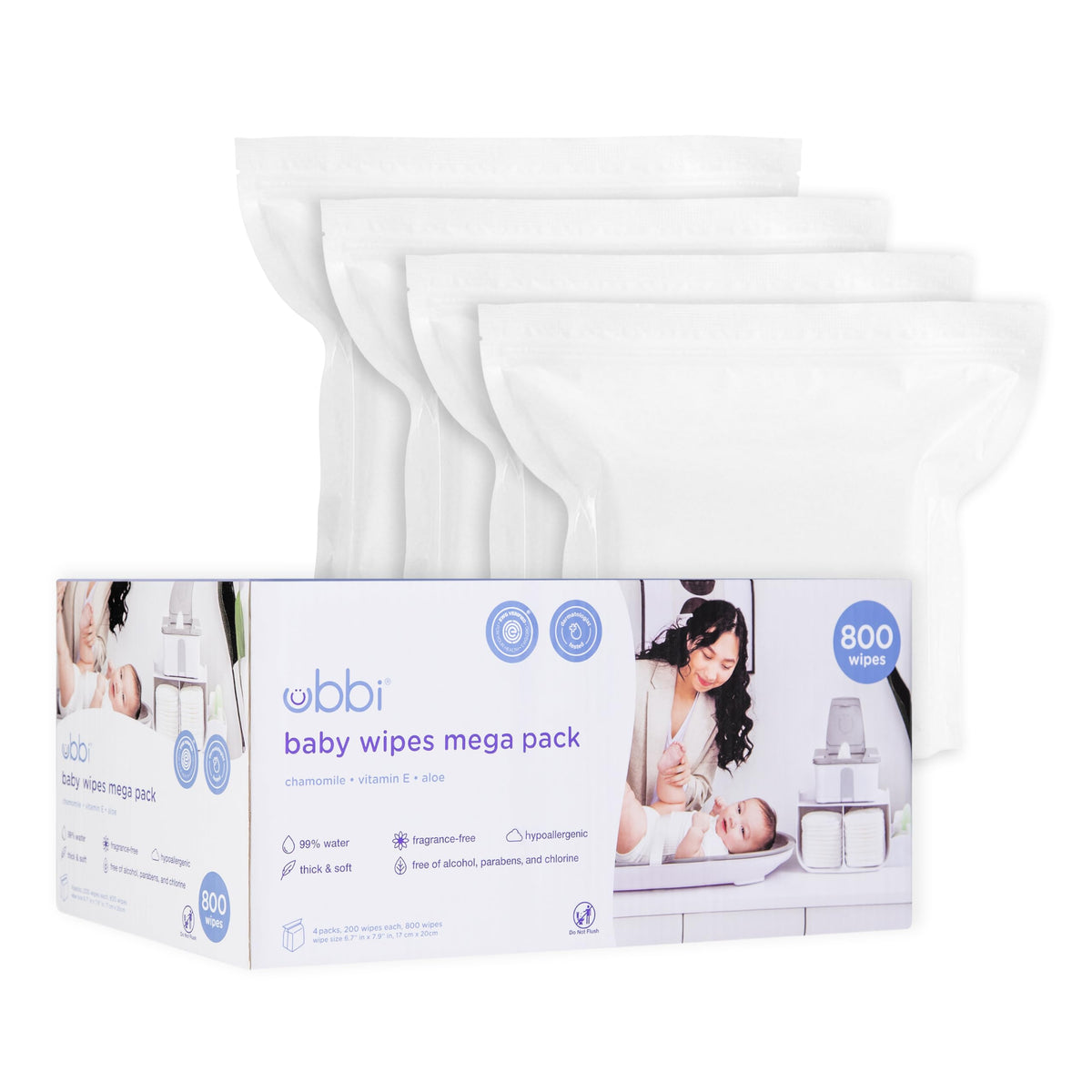 Ubbi Fragrance-Free Baby Wipes, 99% Water Based, EWG Verified, 3 Pack