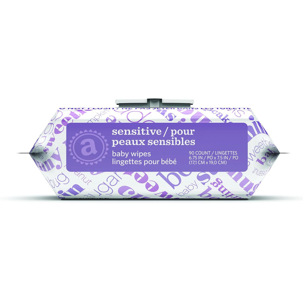 Amazon Elements Baby Wipes, Sensitive, Unscented, Cleans Gently, 810 Count, Flip-Top Packs, Pack of 9