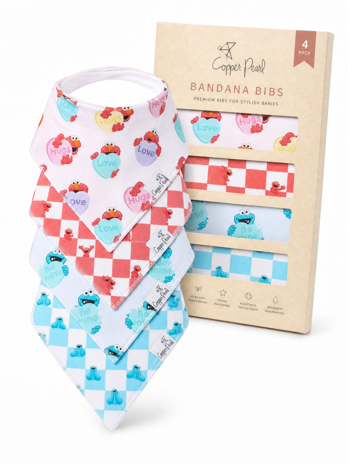 Copper Pearl Baby Bibs 4 Pack, Printed Bandana Drool Bibs for Baby Girl & Boy, Soft Cotton Drooling Teething Bibs