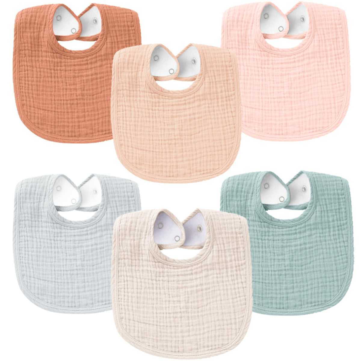 Konssy 6-Pack Muslin Cotton Baby Bibs for Drooling and Teething