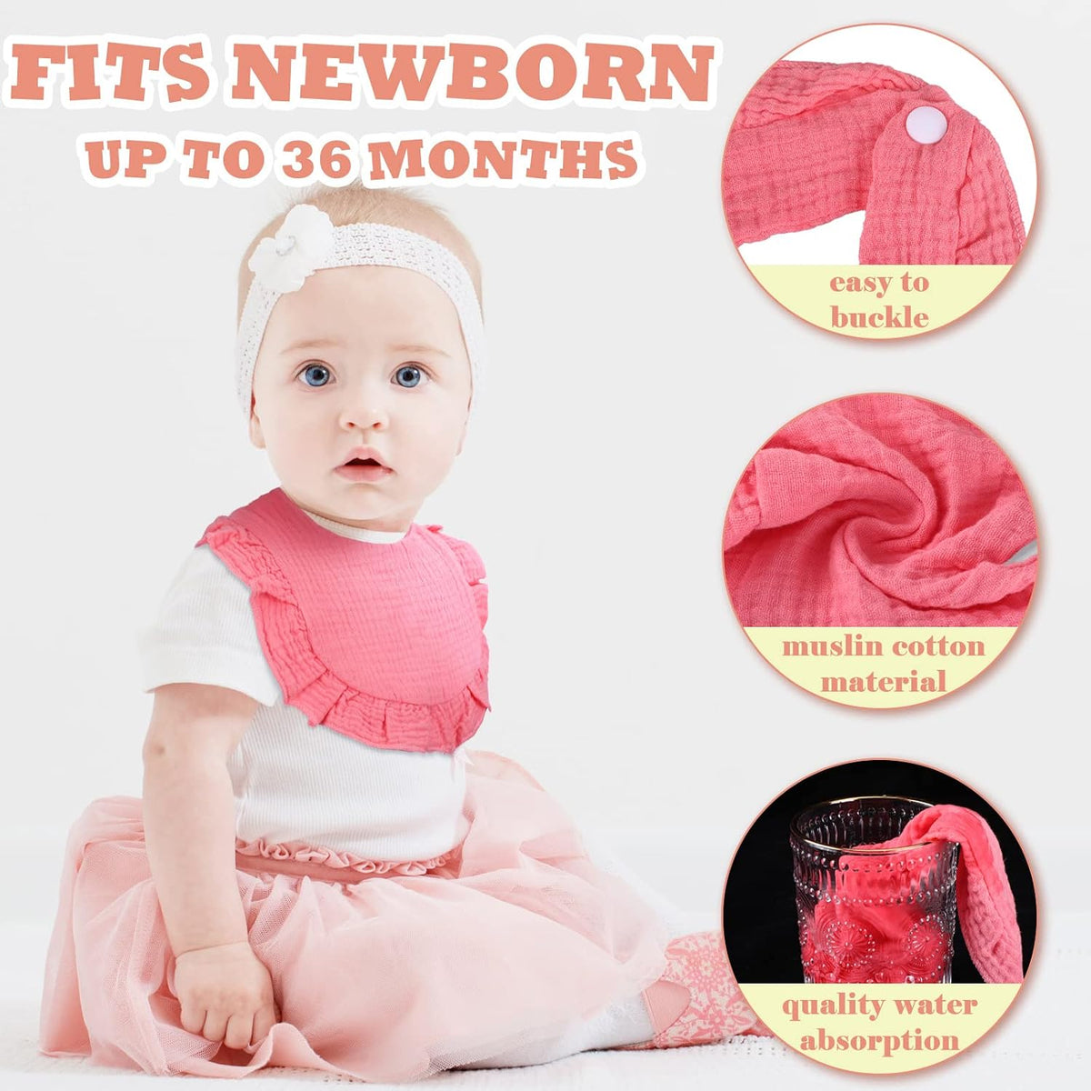 Seematn 10 Pcs Baby Muslin Bibs for Unisex Girls & Boys Drool Bibs Bandana Ruffle Soft Cotton for Newborn Infants Toddlers(Retro Colors)