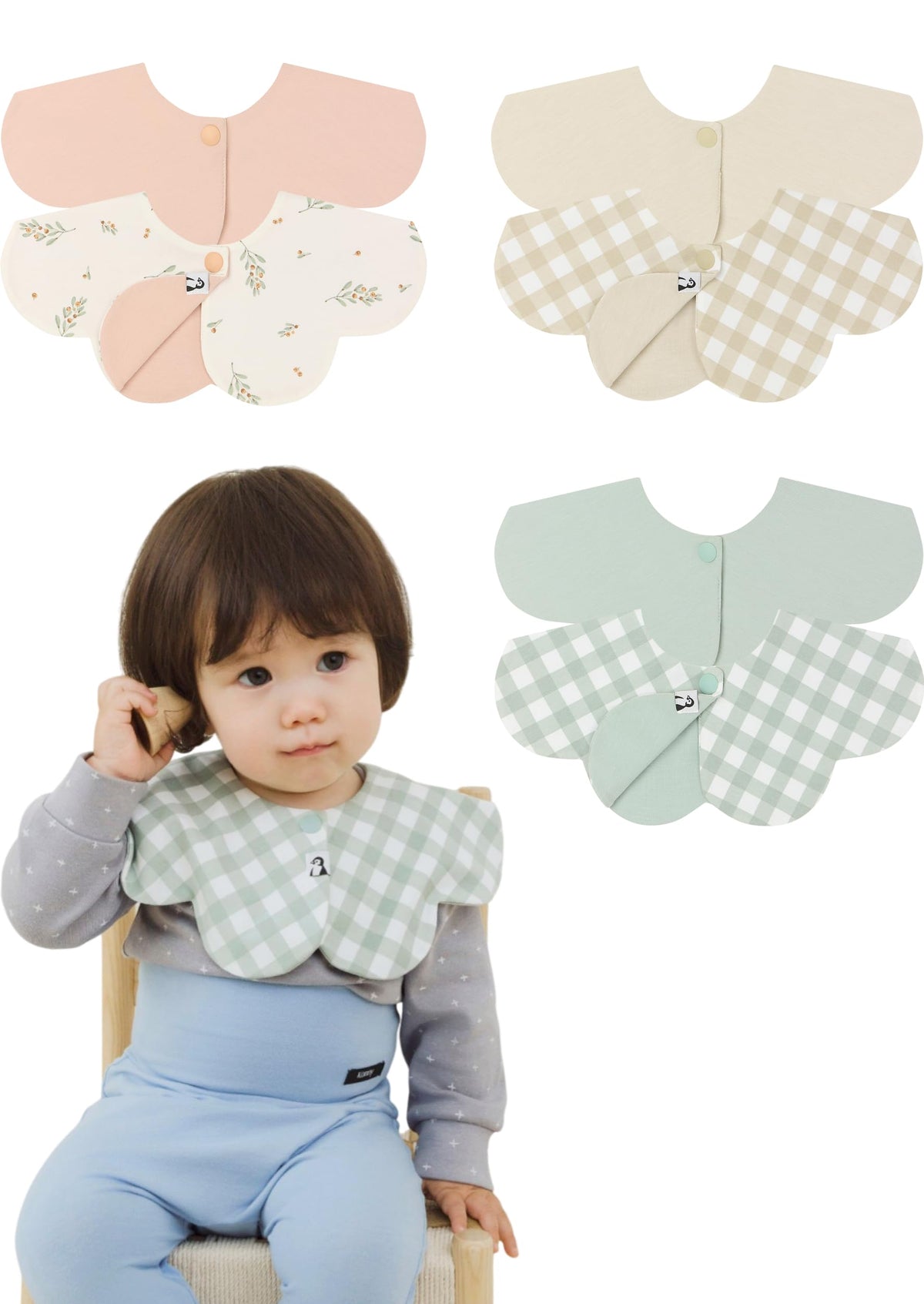 Konny Baby Bib 3/5/7-Pack Set, 360 ° Rotate, Soft and Absorbent Drooling for Toddler Boys Girls Baby Essentials