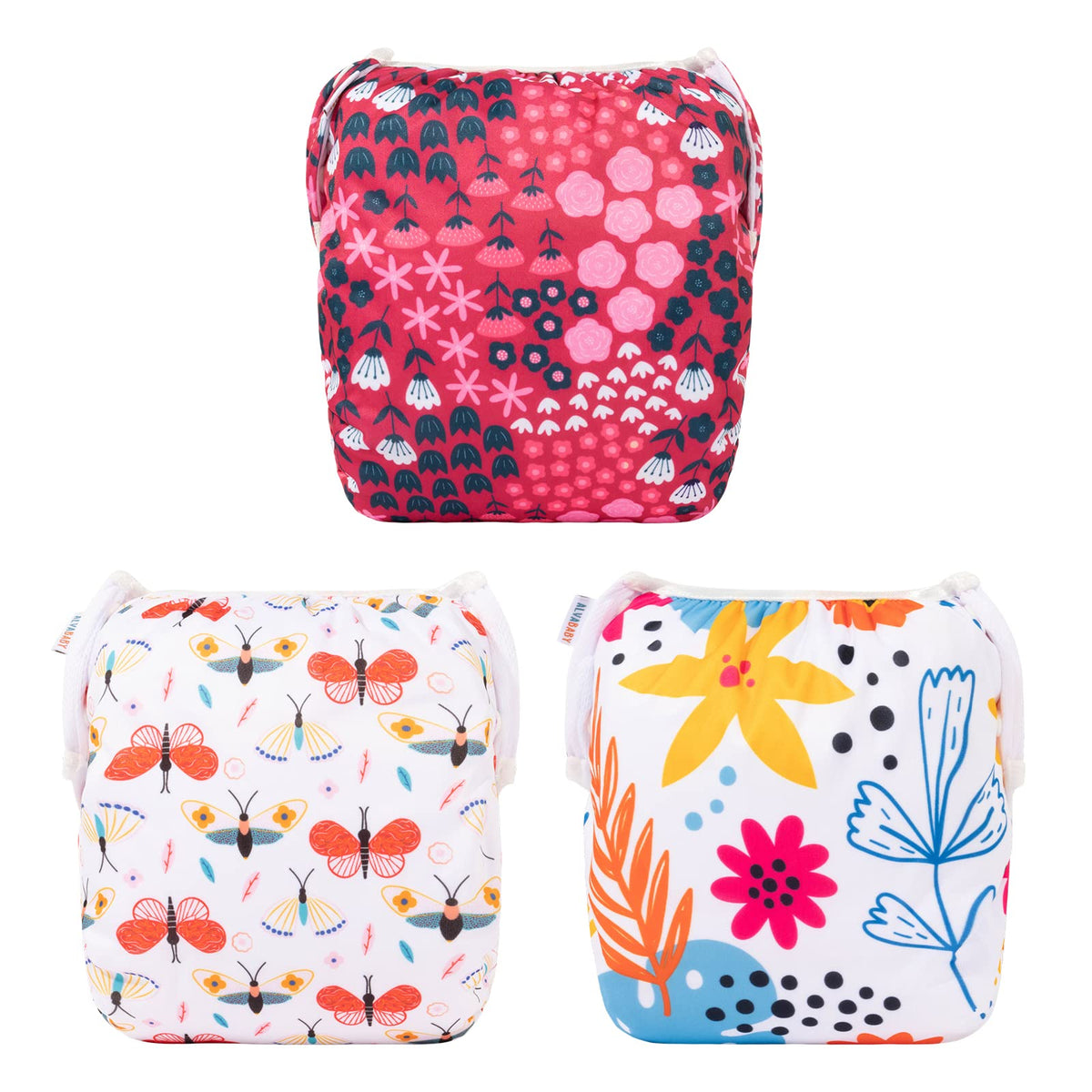 ALVABABY 3pcs Swim Diapers Baby & Toddler Snap One Size Reusable Adjustable Baby Boy Large Fish&sea-Plant 3ZSWY02