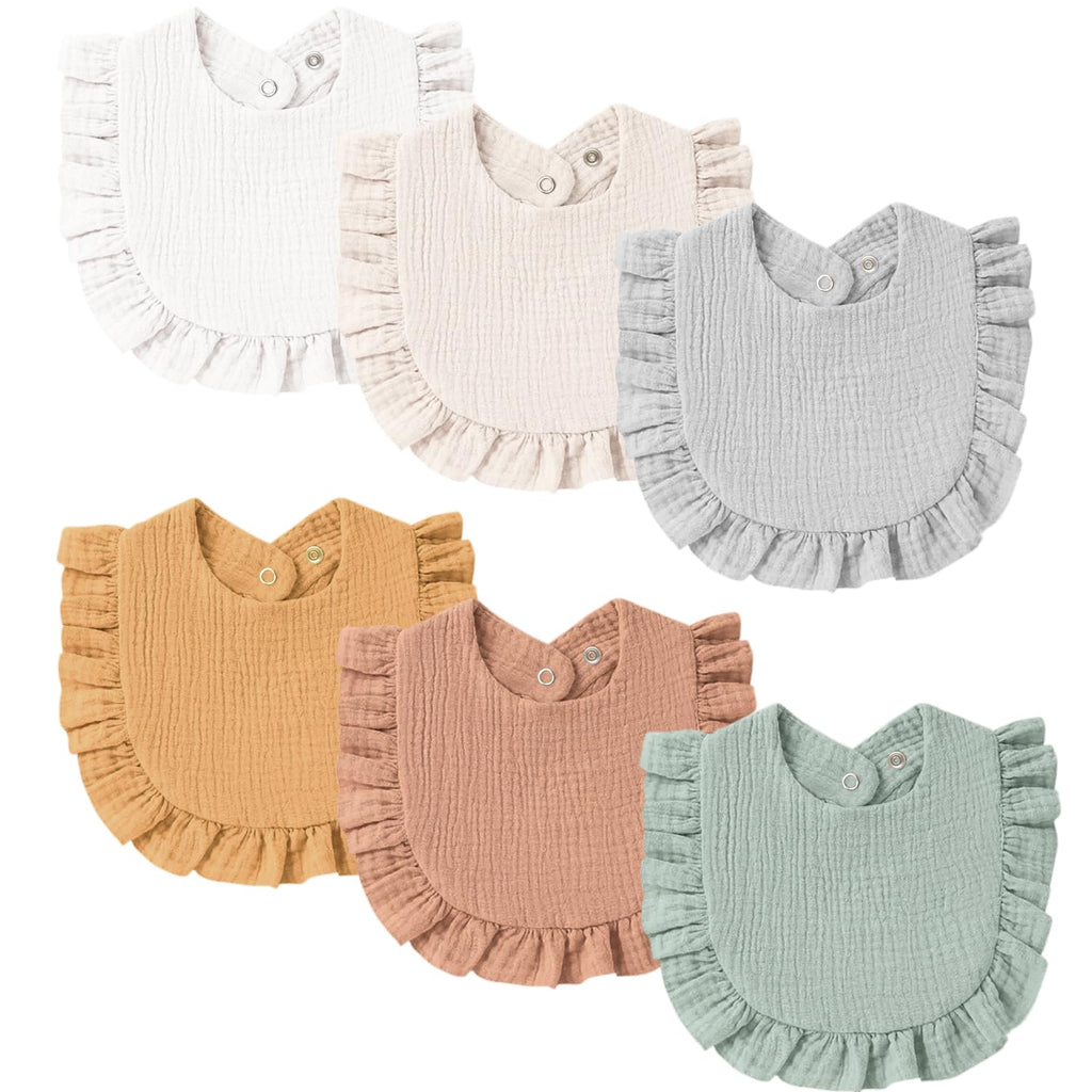 MairMore Muslin Baby Bibs, Ruffle Edge Drool Bibs, 6-Pack