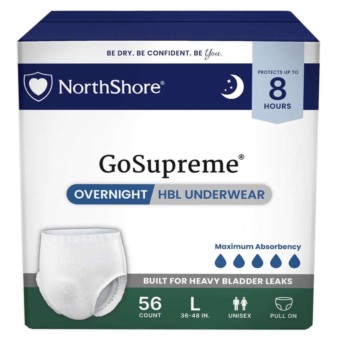 NorthShore GoSupreme 8-Hour Overnight Underwear, White, Large, 14 Count