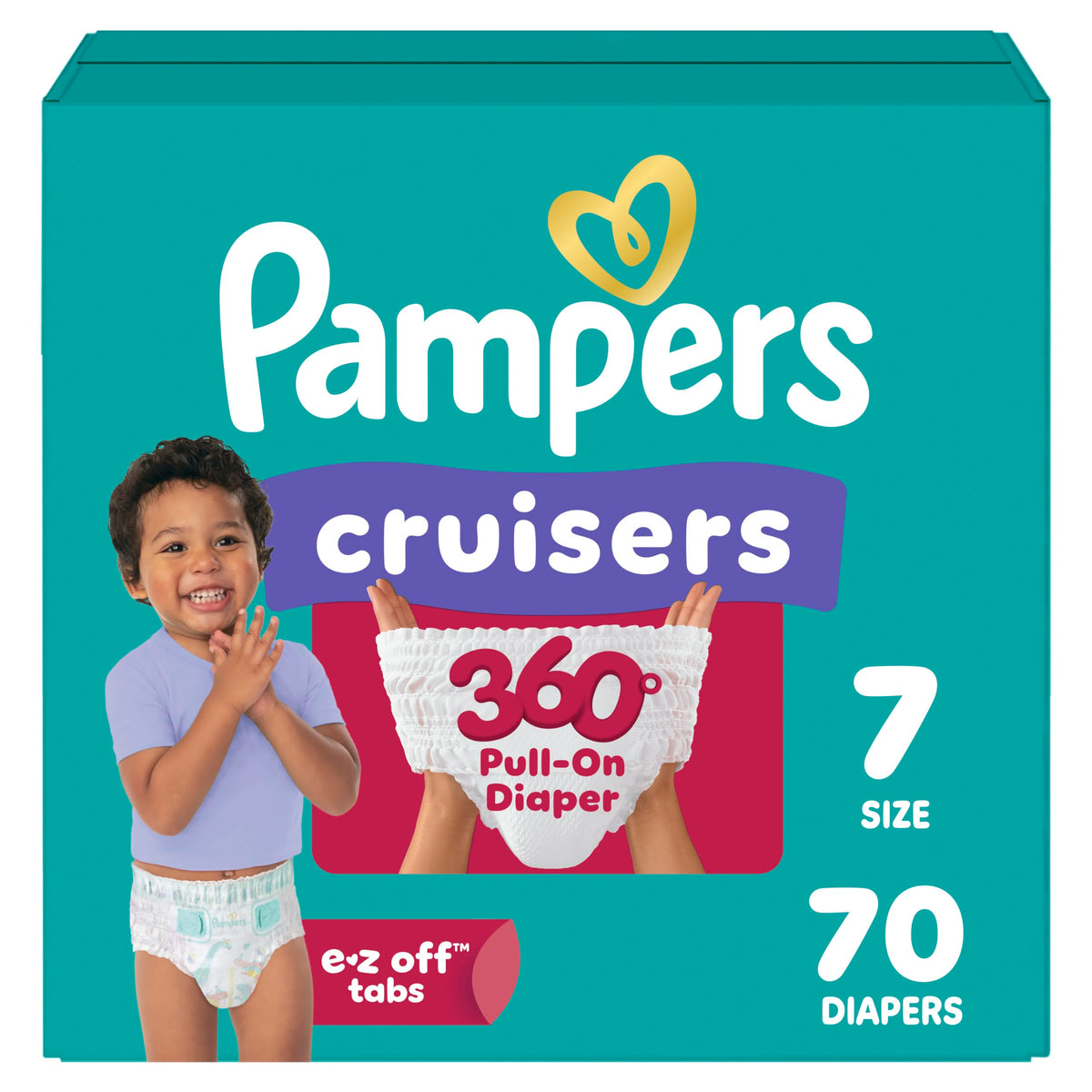 Pampers Diapers - Cruisers 360° - Size 7, 17 Count, up to 100% Leakproof Fit, Designed for Active Babies, Pull On Diaper
