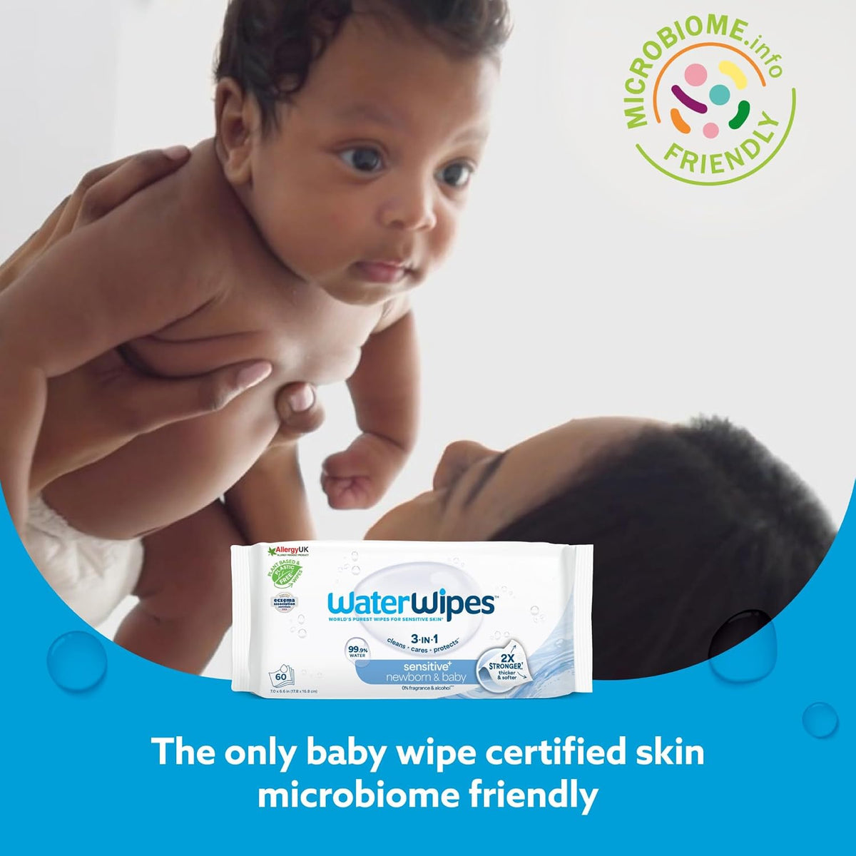 WaterWipes Sensitive+ Newborn & Baby Wipes, 3-In-1 Cleans, Cares, Protects, 99.9% Water, Unscented & Hypoallergenic, 240 Count (4 Packs)