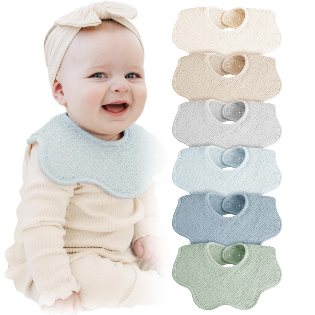 Konssy 6-Pack Muslin Baby Bandana Bibs, Drool Bibs for Girls & Boys