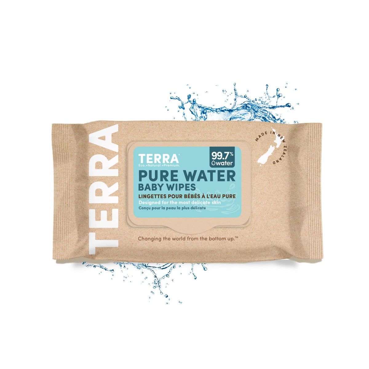Terra Bamboo Water Baby Wipes: 99.7% Pure New Zealand Water, 100% Biodegradable Bamboo Fiber, 0% Plastic, Unscented Baby Wipes for Sensitive Skin, 12 Packs of 70 Wipes