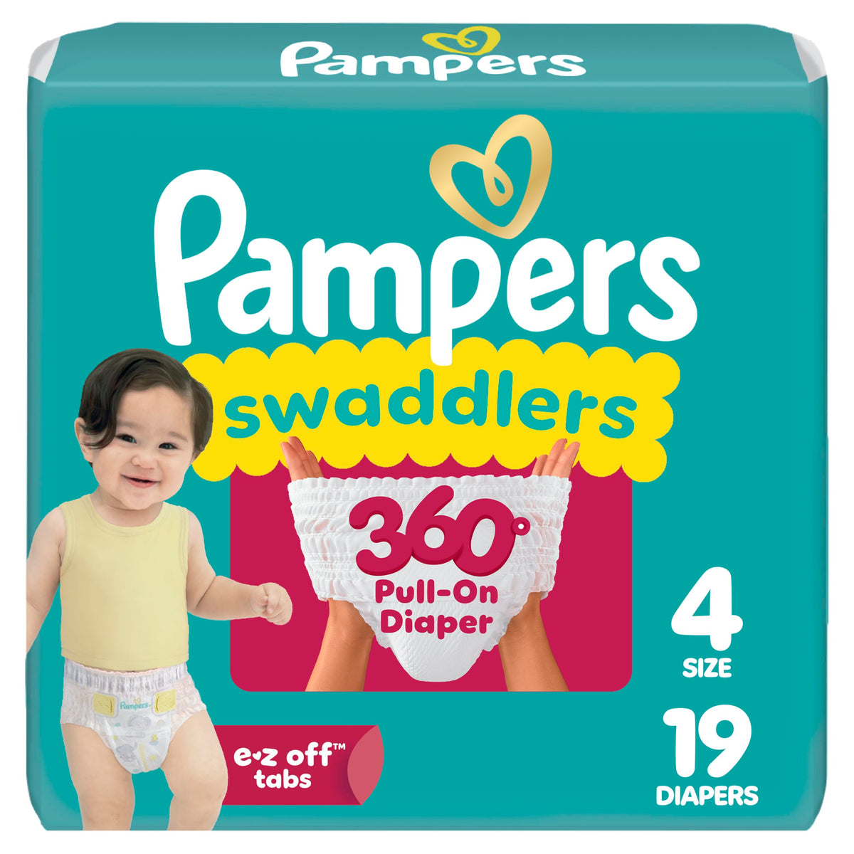 Pampers Diapers - Swaddlers 360° - Size 6, 72 Count, up to 100% Leakproof Comfy Dry Fit, Designed for Easy Changes, Pull On Baby Diaper