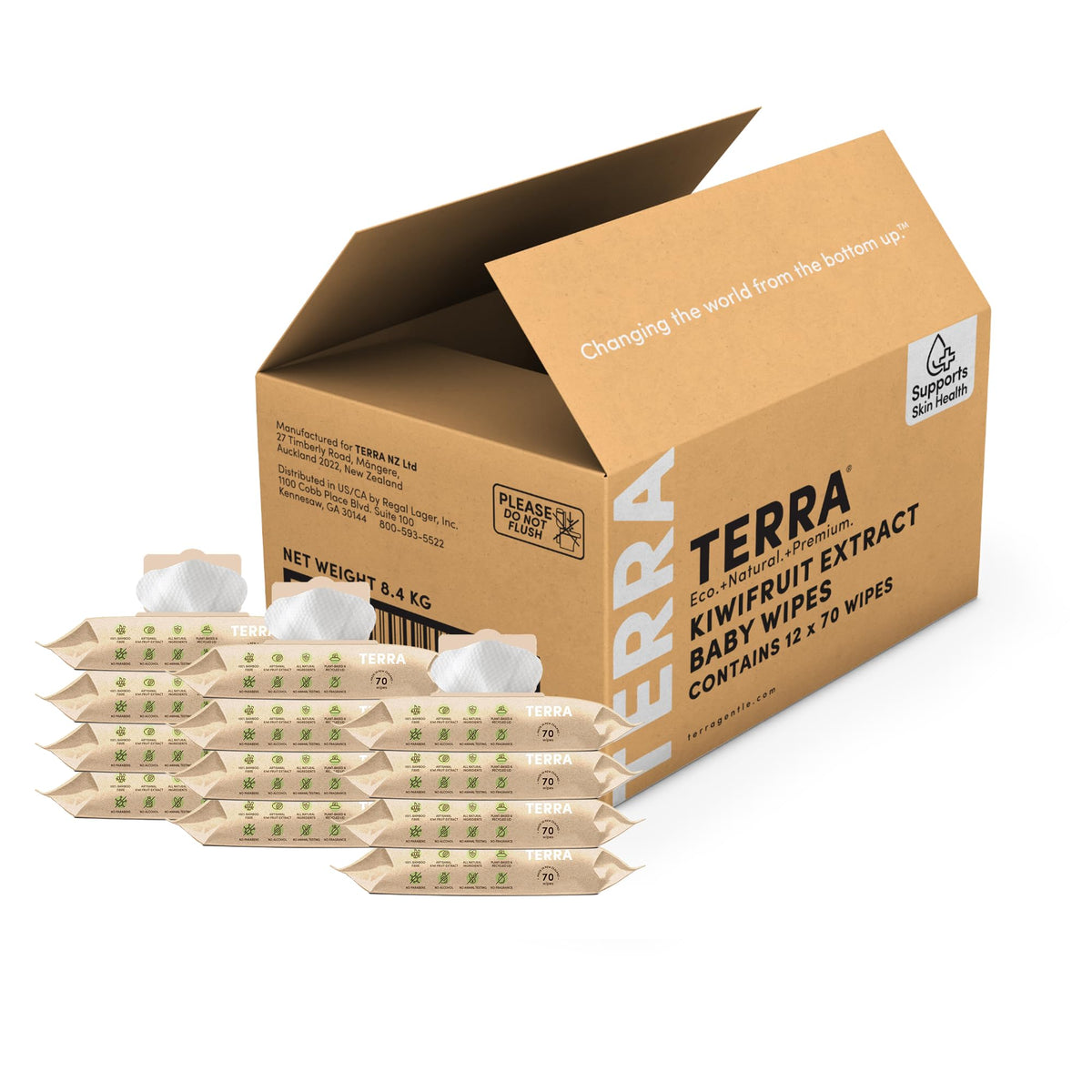Terra Bamboo Water Baby Wipes: 99.7% Pure New Zealand Water, 100% Biodegradable Bamboo Fiber, 0% Plastic, Unscented Baby Wipes for Sensitive Skin, 12 Packs of 70 Wipes