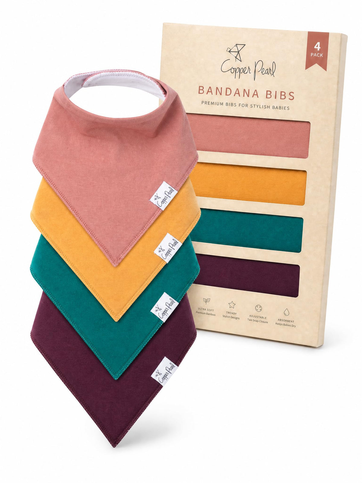 Copper Pearl Baby Bibs 4 Pack, Printed Bandana Drool Bibs for Baby Girl & Boy, Soft Cotton Drooling Teething Bibs