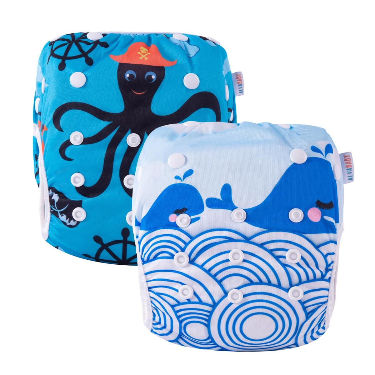 ALVABABY 3pcs Swim Diapers Baby & Toddler Snap One Size Reusable Adjustable Baby Boy Large Fish&sea-Plant 3ZSWY02