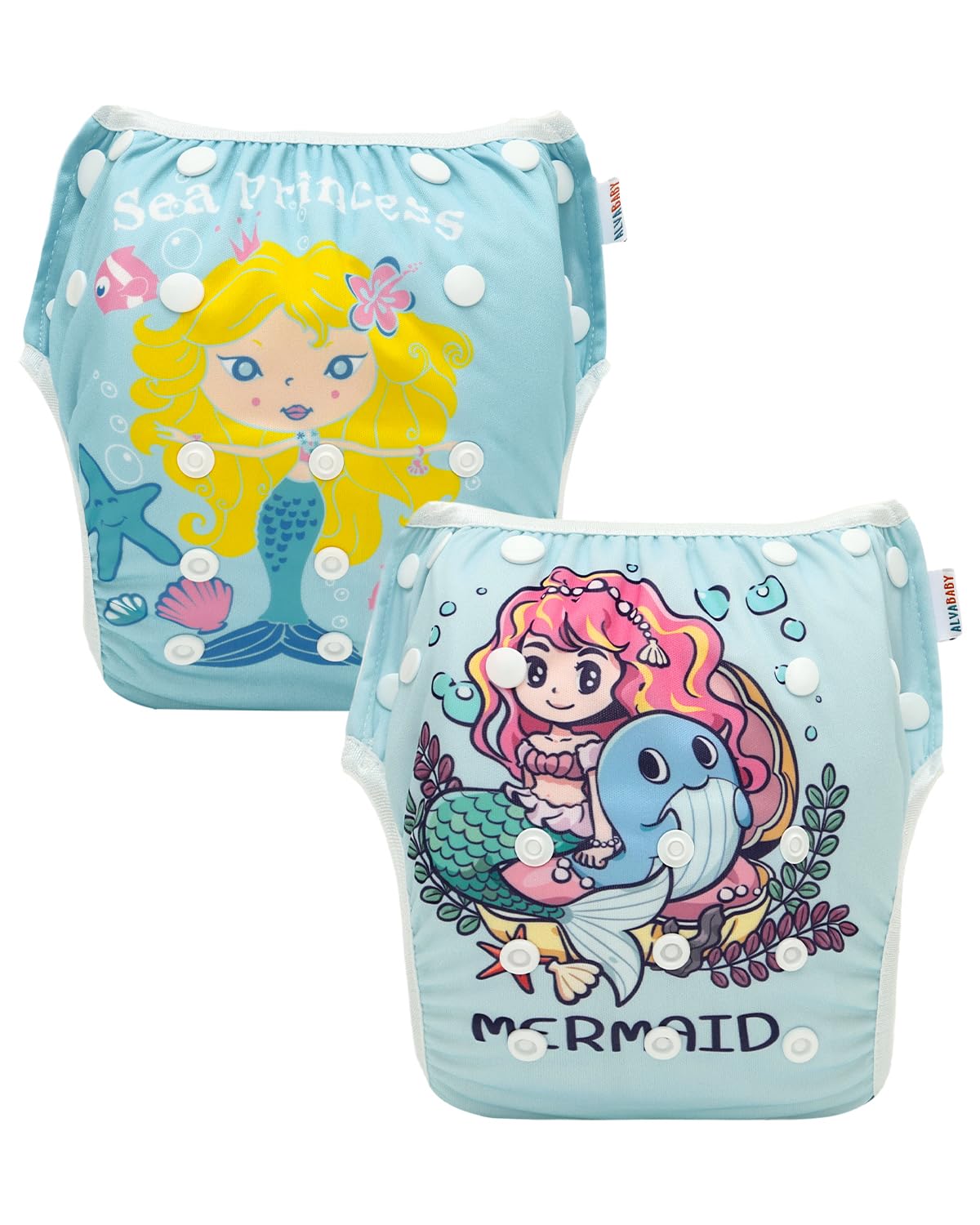 ALVABABY 3pcs Swim Diapers Baby & Toddler Snap One Size Reusable Adjustable Baby Boy Large Fish&sea-Plant 3ZSWY02