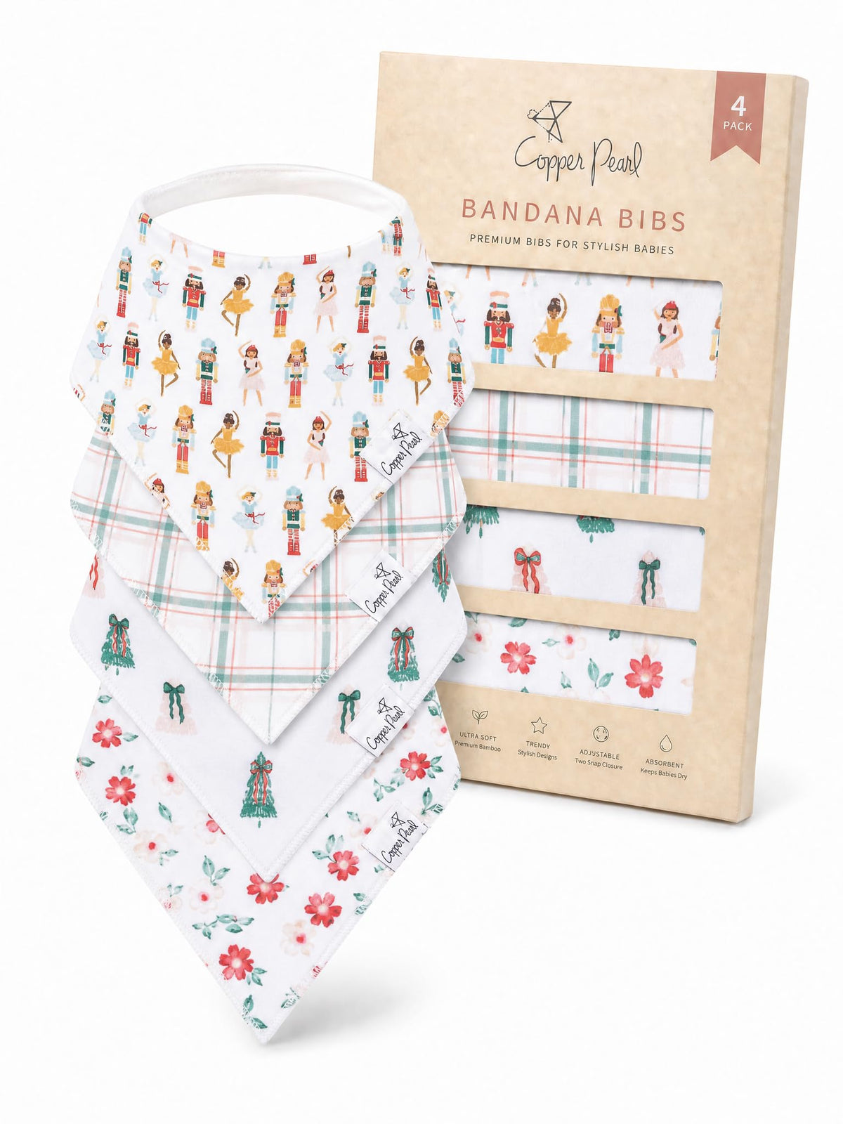 Copper Pearl Baby Bibs 4 Pack & 6 Pack, Bandana Drool Bibs for Baby Girl & Boy, Soft Cotton Bibs for Drooling and Teething