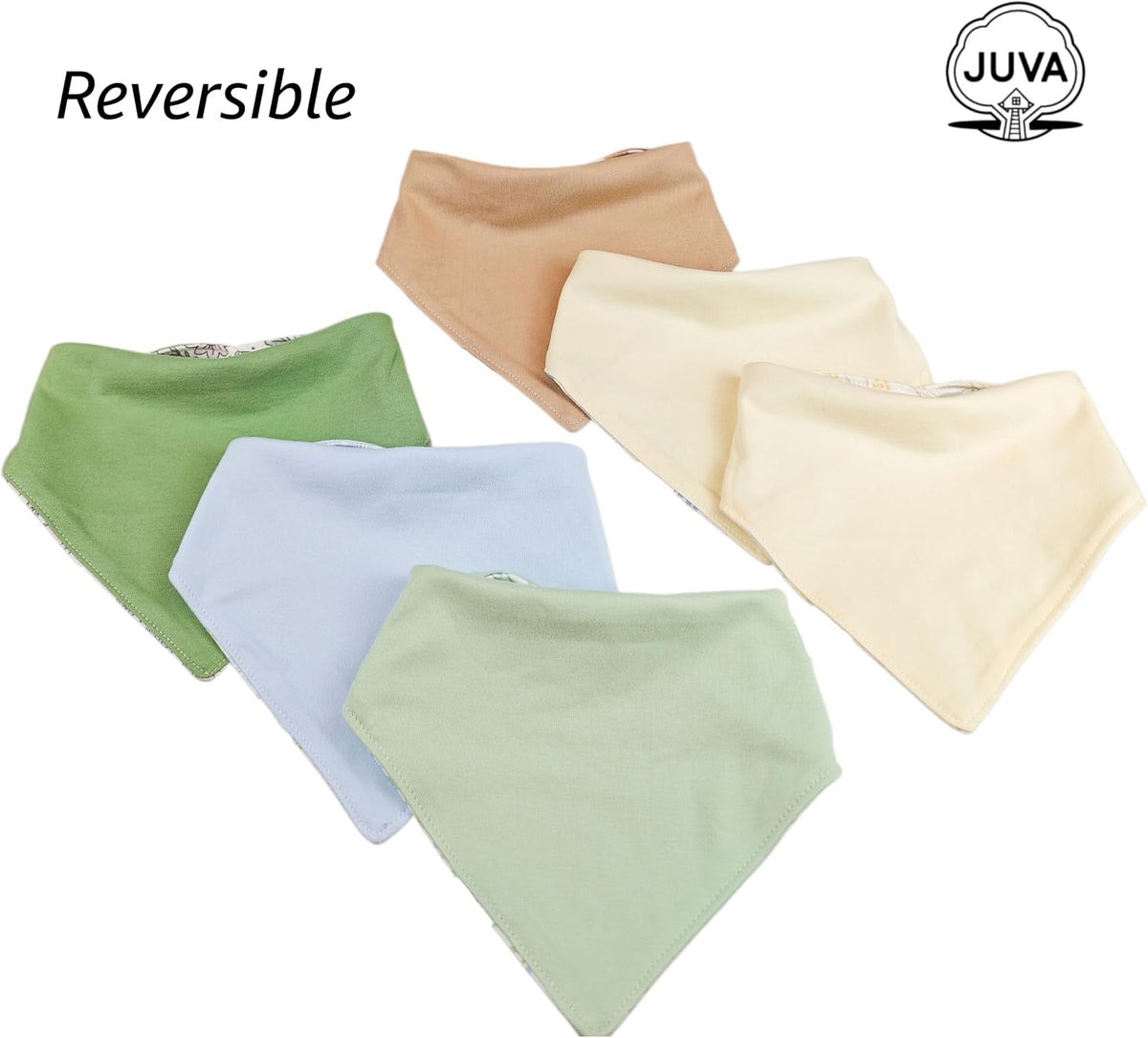 JUVA Baby Bandana Drool Bibs 6pk, Organic Cotton, Absorbent & Reversible