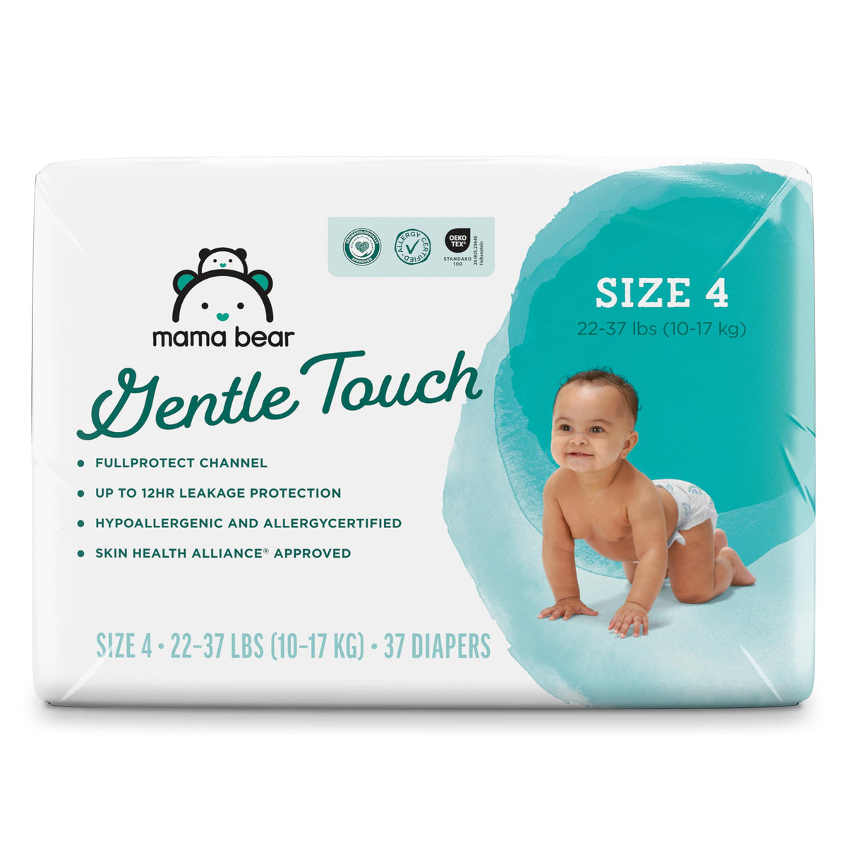 Amazon Brand - Mama Bear Gentle Touch Baby Diapers, Size 3, 42 Count, Wetness Indicator, Stretchy Waistband, Skin Health Alliance Approved