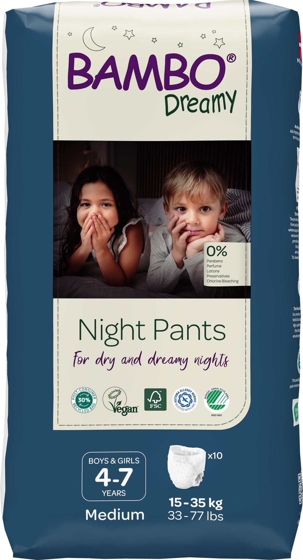 Bambo Nature Premium Dreamy Night Pants, Pull Up Pants, Eco-Labeled Night Time Diapers, Secure, Comfortable, Skin Friendly : Children Aged 8-15 Years, 10 Count