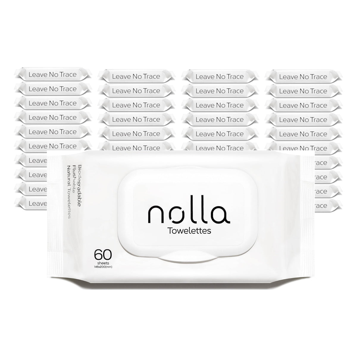 Nolla Flushable Wipes - 100% Plant-Based and Biodegradable - Soft, Unscented + Soothing Aloe and Vitamin E - For Adults and Kids 180 Count (3 Packs of 60)