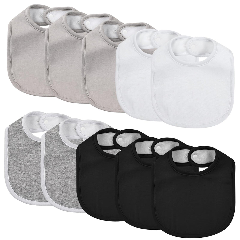 10 Pack Cotton Snap Bibs for Baby Boy Girl, Super Soft Drool Bibs for Teething and Feeding