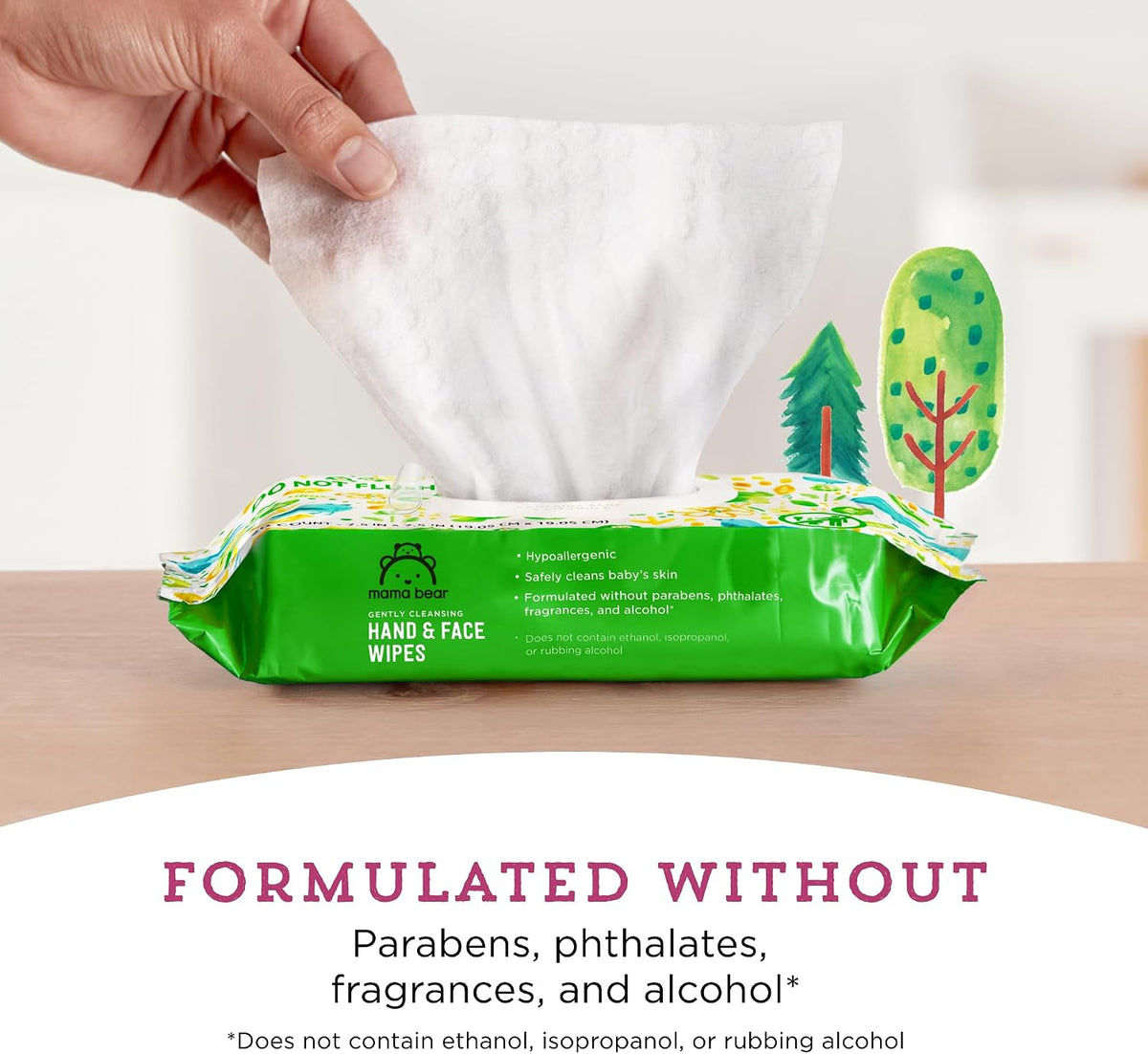 Amazon Brand - Mama Bear Baby Hand & Face Wipes, Unscented, Fragrance Free, Cleansing, Formulated without Parabens and Phthalates, 180 Count (9 Packs of 20)