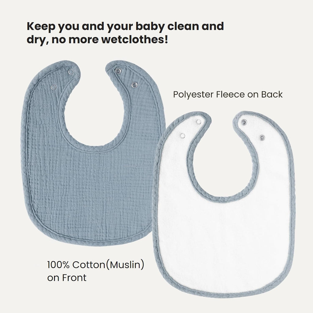 Konssy 8-Pack Muslin Baby Bibs, Adjustable Fit for Drooling and Teething