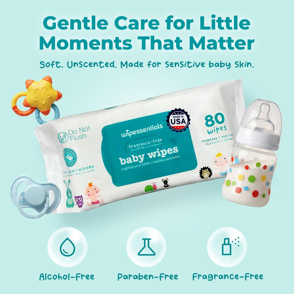 WipeEssentials Baby Wipes for Newborn Care, Unscented - 3 Pack 240 Count