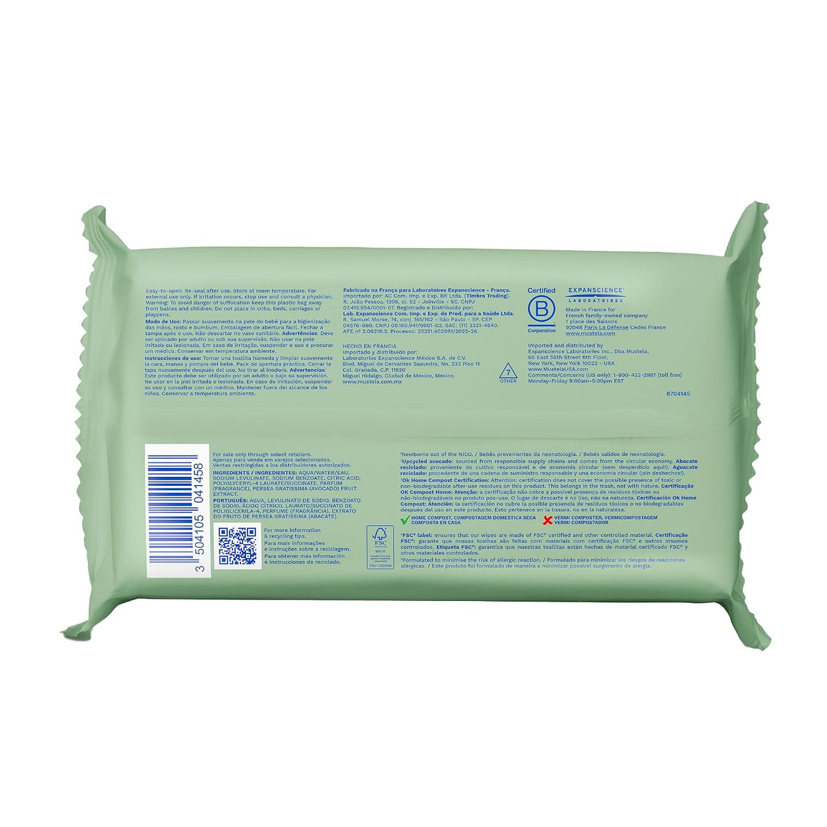 Mustela Baby Home Compostable Cleansing Wipes - For Face, Body & Diaper Area - 99% ingredients of natural origin & plant-based fibers - For all skin types - Fragrance Free Version & Various Sizes