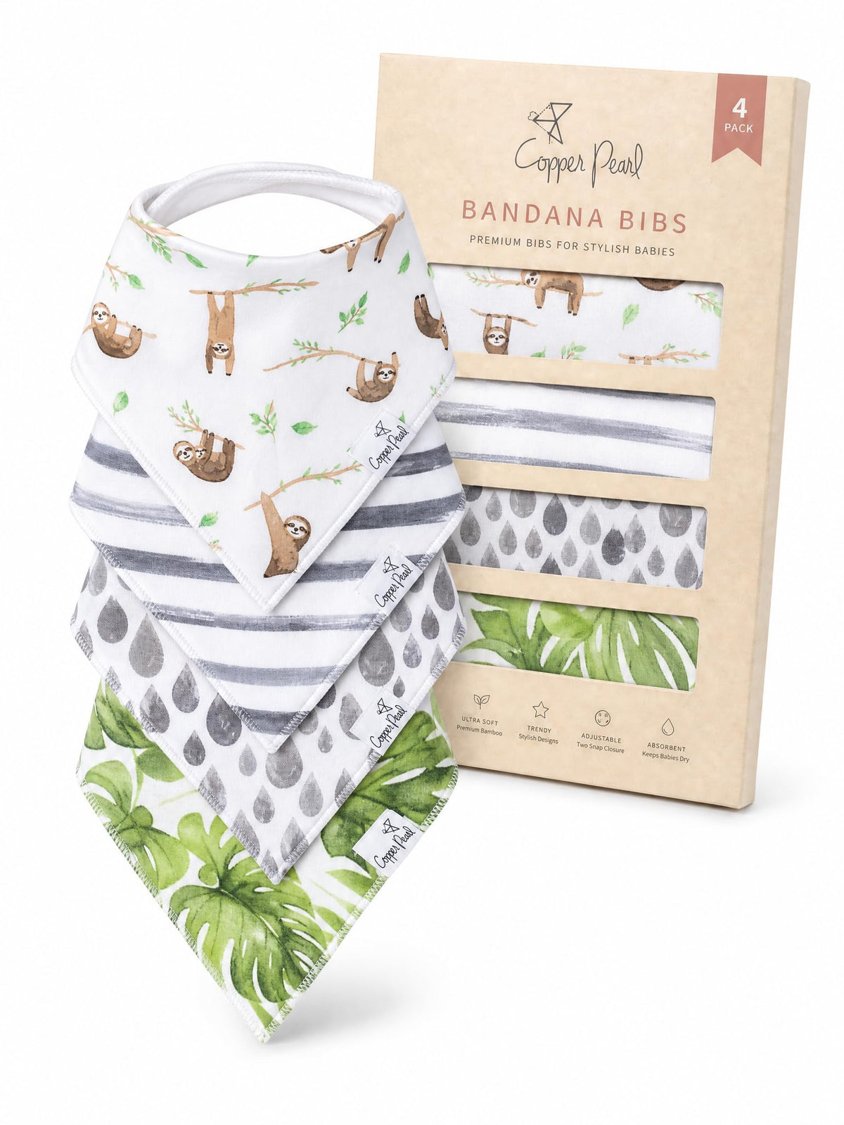 Copper Pearl Baby Bibs 4 Pack, Printed Bandana Drool Bibs for Baby Girl & Boy, Soft Cotton Drooling Teething Bibs
