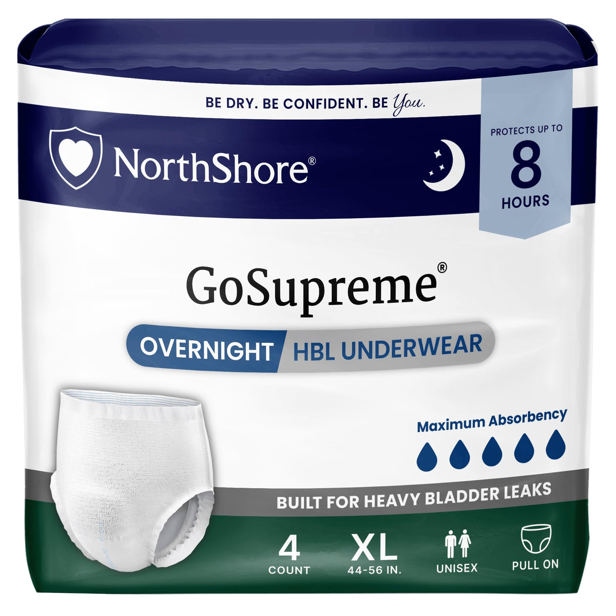 NorthShore GoSupreme 8-Hour Overnight Underwear, White, Large, 14 Count
