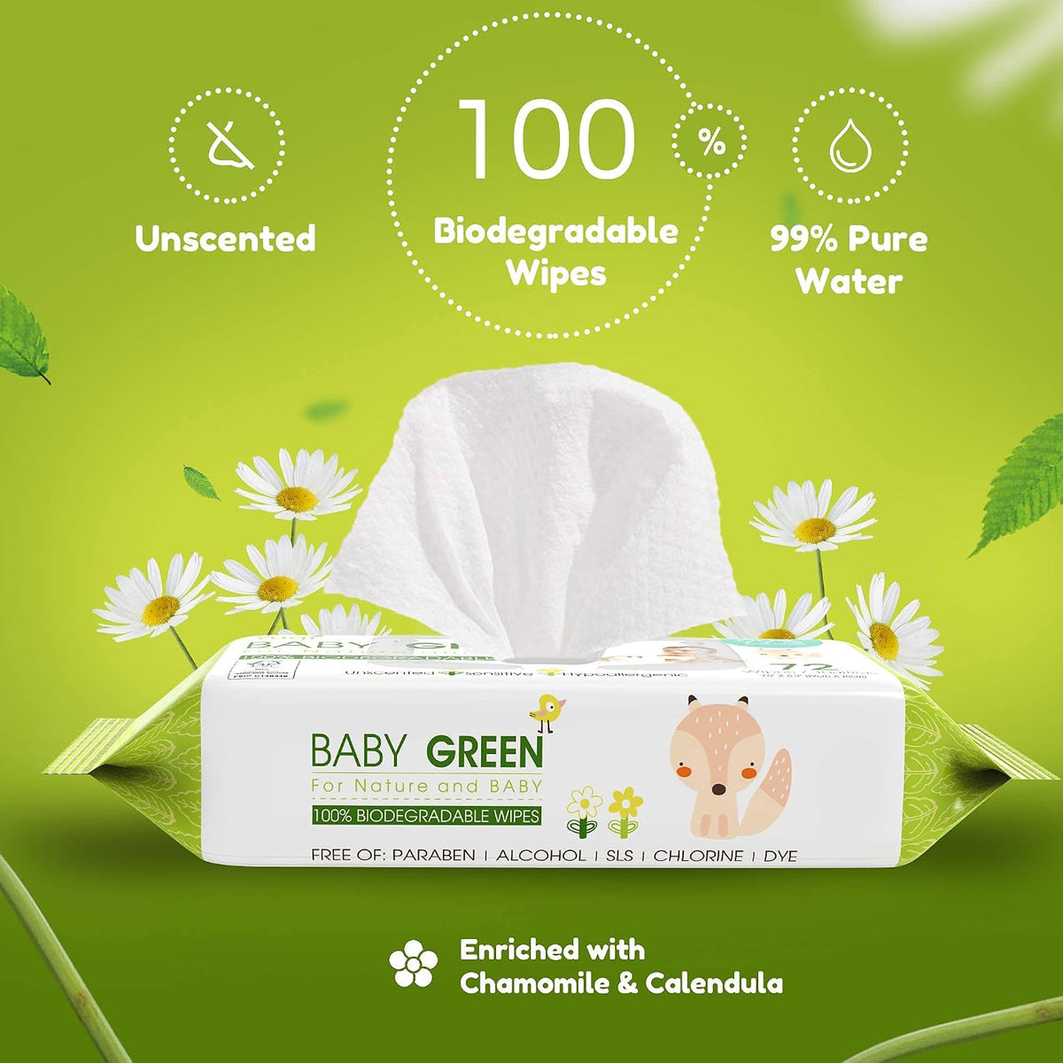 Yugi Green Baby Wipes for Babies Unscented, Made with Renewable Plant Fibers, Plant-Based, Fragrance-Free, for Sensitive Skin, 12 Packs,72 Count,864 wipes