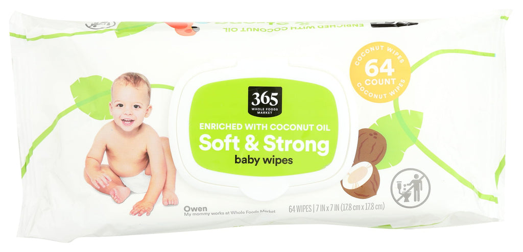 365 by Whole Foods Market, Soft & Strong Disposable Baby Wipes, Enriched with Coconut Oil, 64 Count