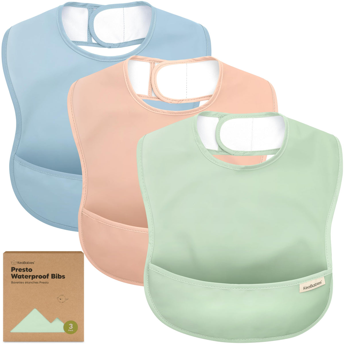 KeaBabies 3-Pack Waterproof Baby Bibs for Eating, Lightweight (Ocean)