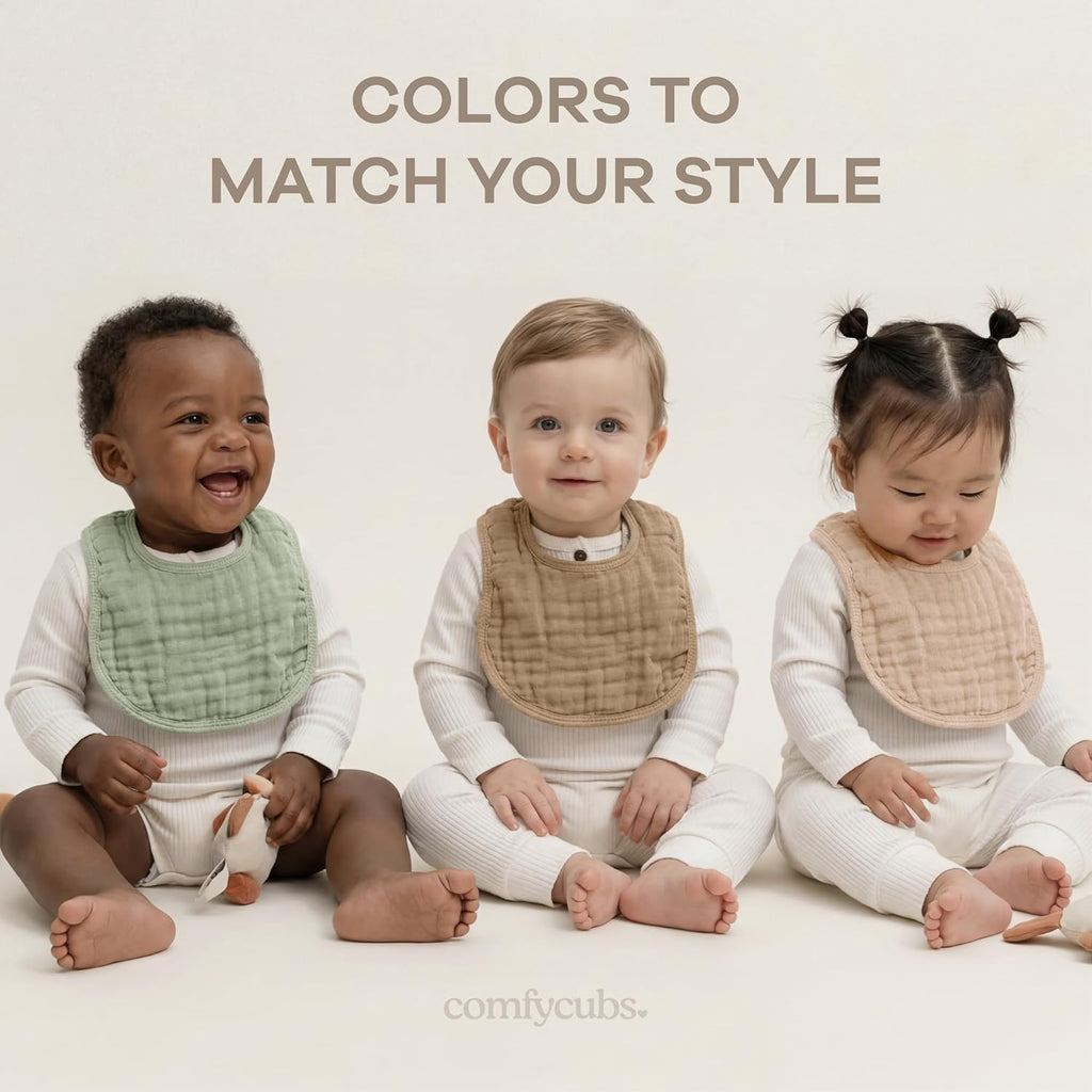 Comfy Cubs Muslin Bibs, Pack of 8 - Cotton Bibs - Multicolor
