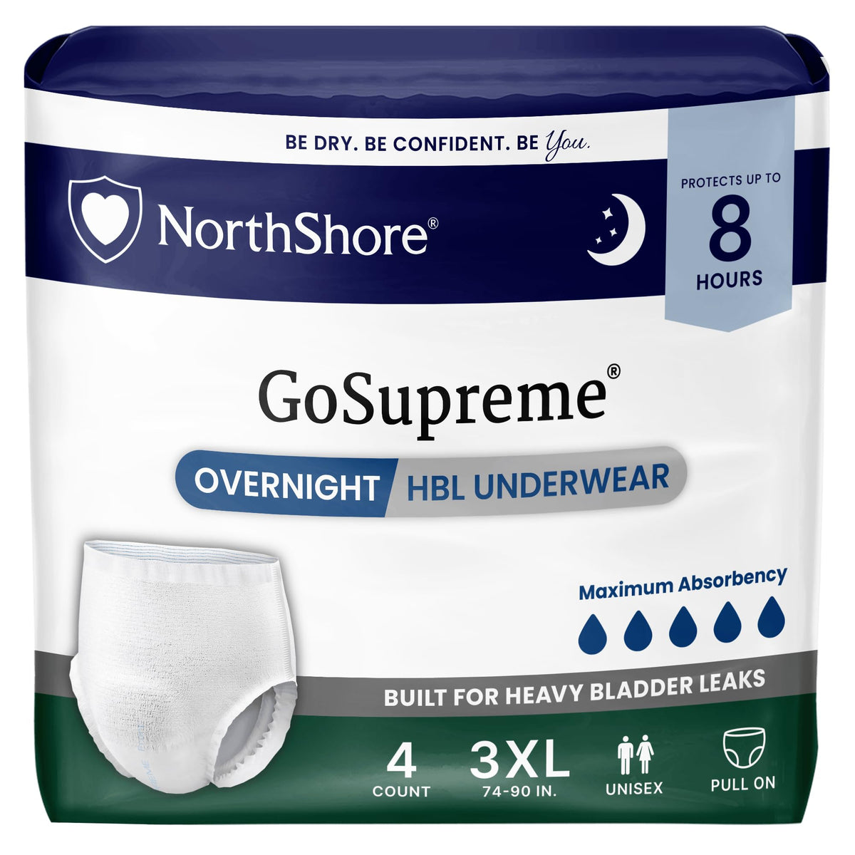 NorthShore GoSupreme 8-Hour Overnight Underwear, White, Large, 14 Count
