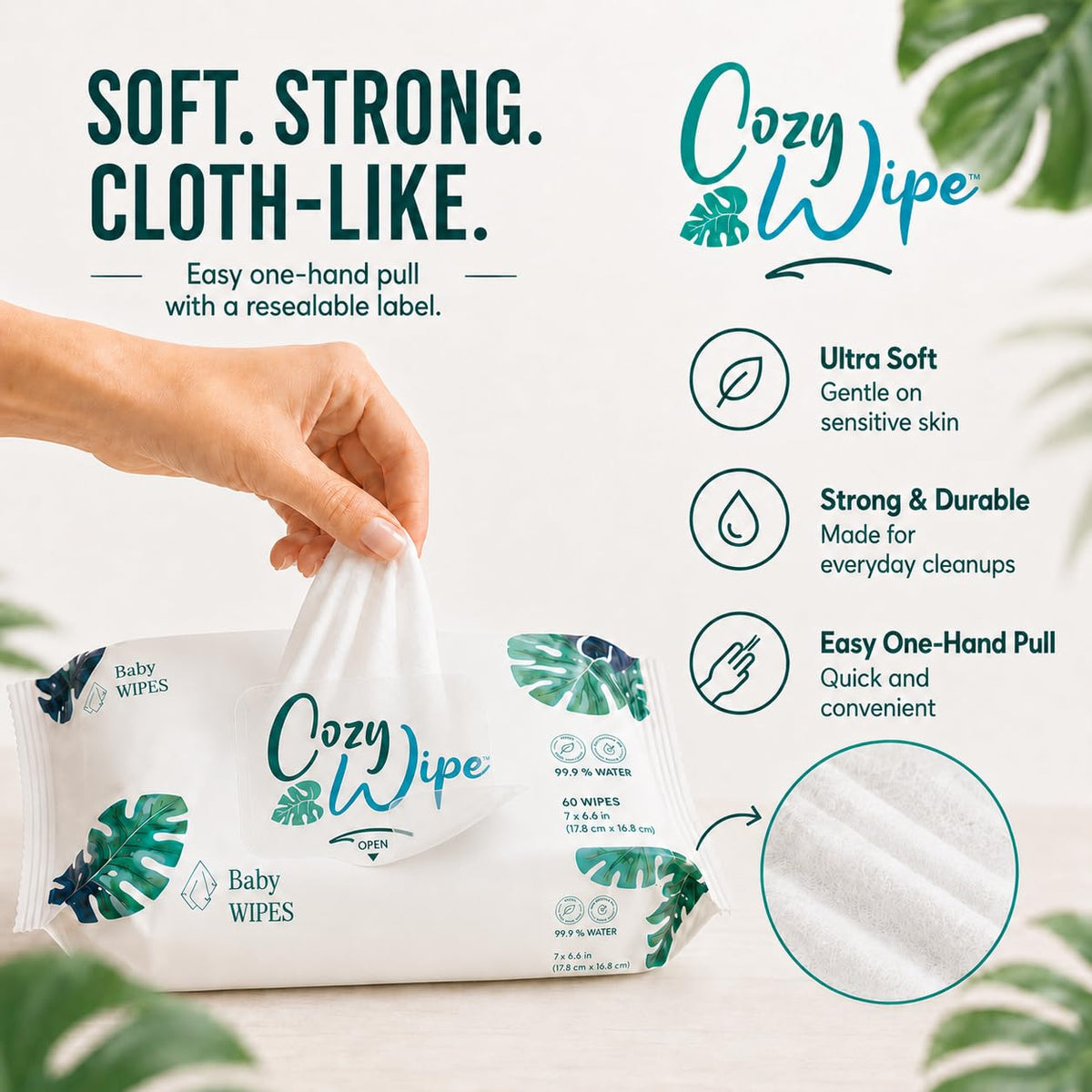 Baby Wipes, 99.9% Water Based Unscented Diaper Wipes for Sensitive Newborn Skin, Plant-Based, Plastic-Free, 9 Packs, 540 Count