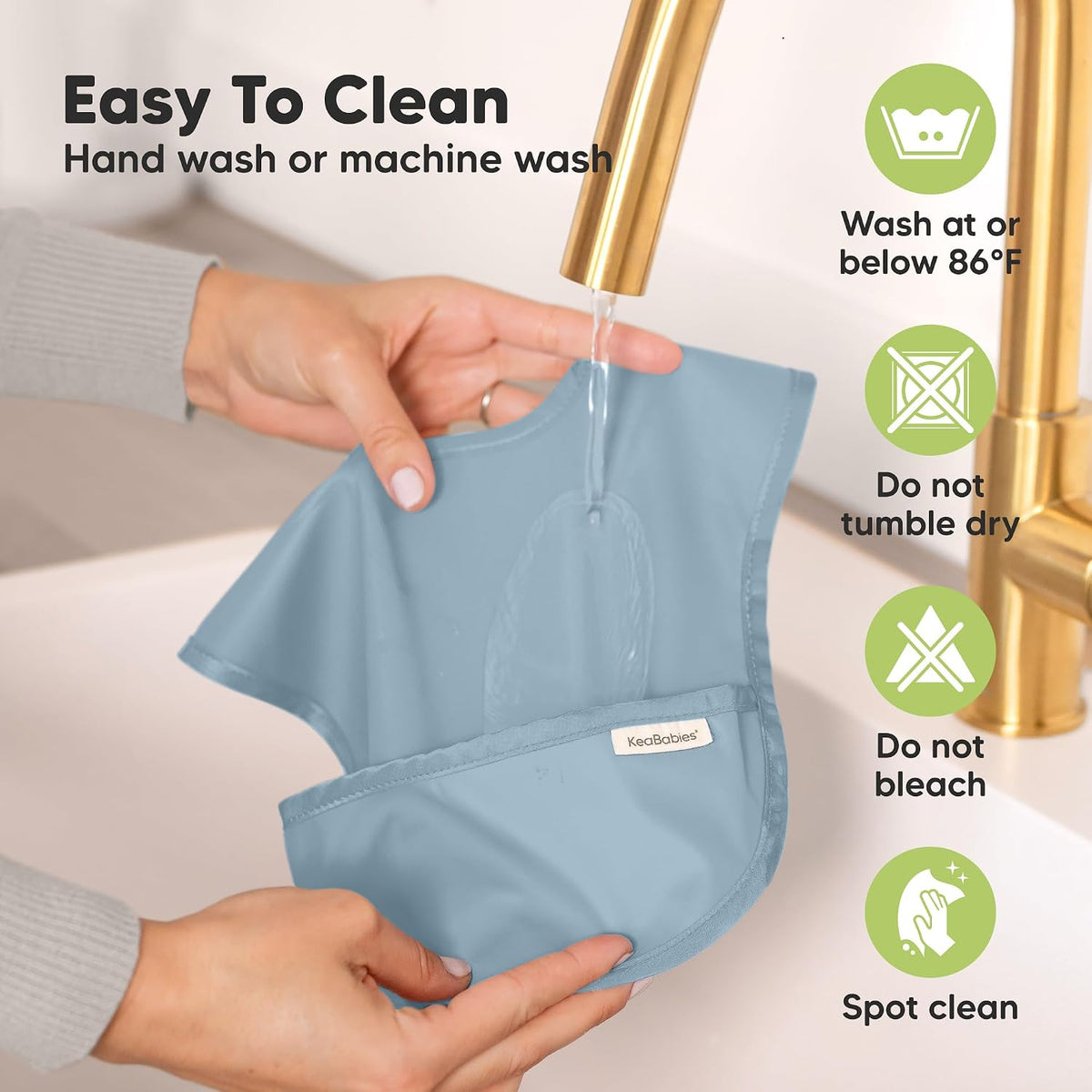 KeaBabies 3-Pack Waterproof Baby Bibs for Eating, Lightweight (Ocean)