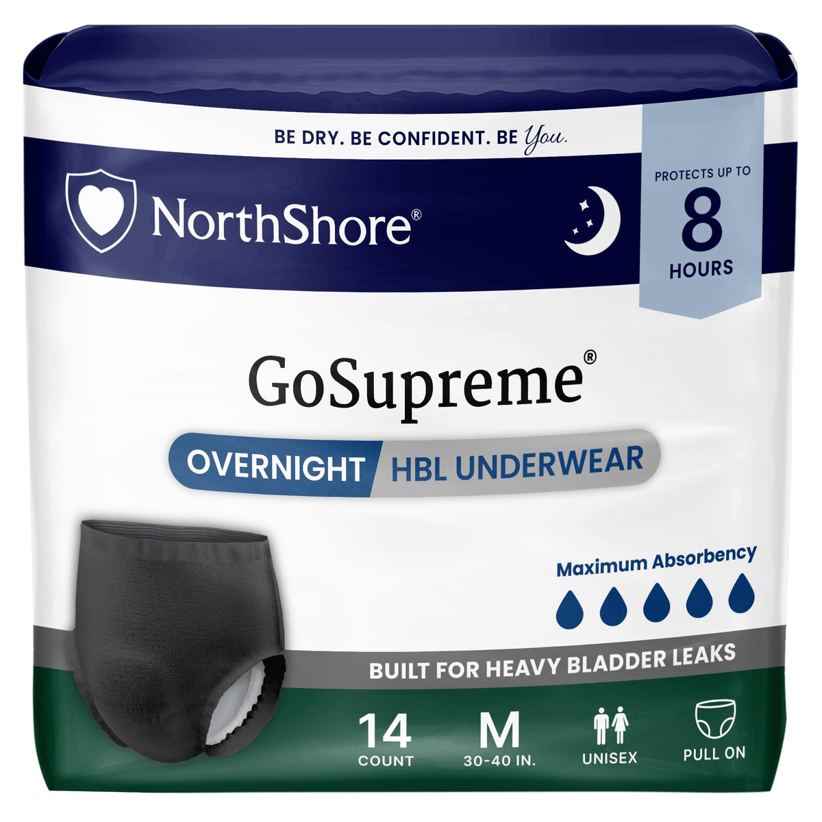 NorthShore GoSupreme 8-Hour Overnight Underwear, White, Large, 14 Count