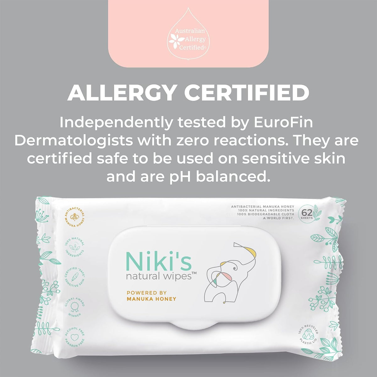 Niki's Natural Baby Wipes, Sensitive Organic Manuka Honey Wet Wipes, 4 Pack