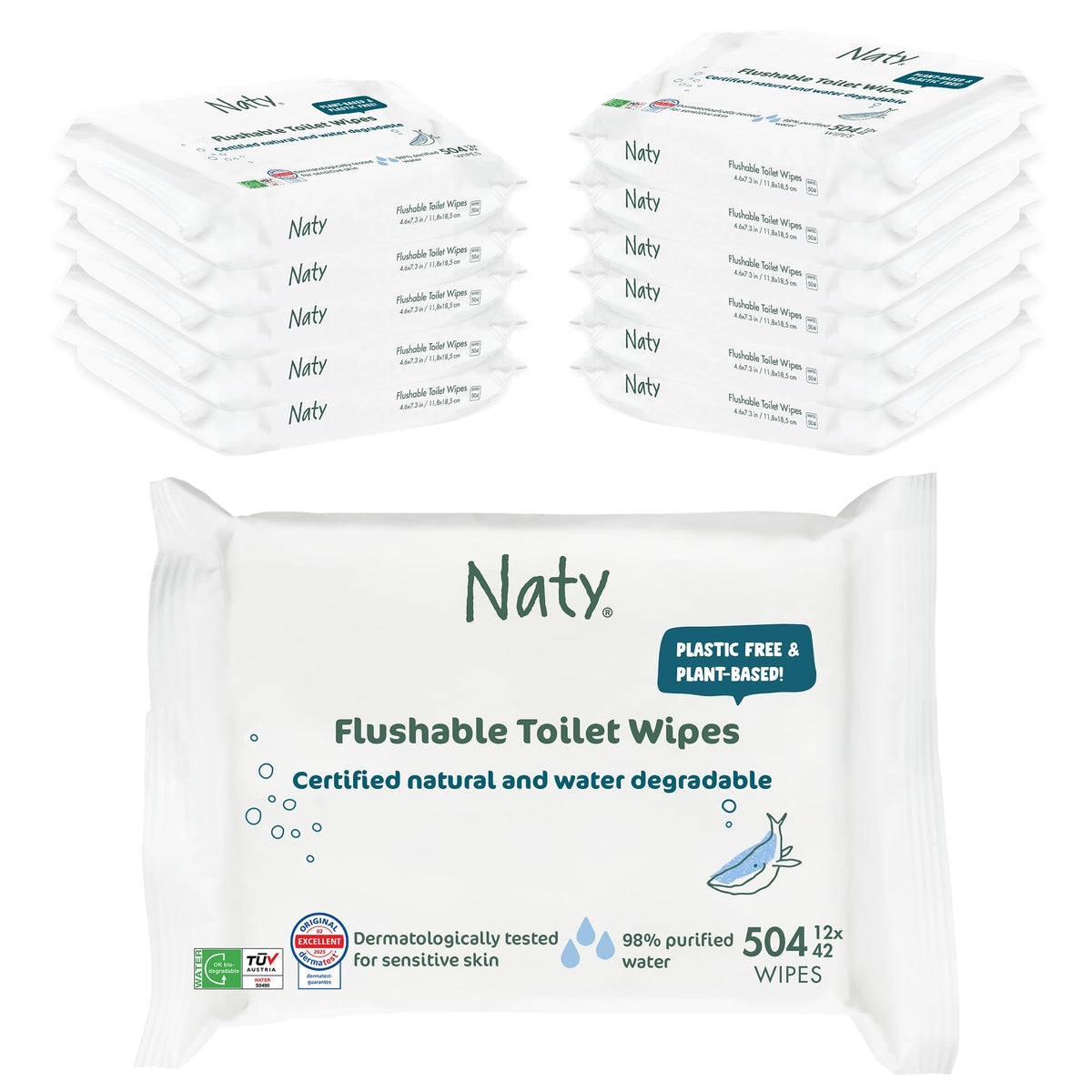 Naty Flushable Baby Wipes for Sensitive Skin, 168 Count (3 Packs)